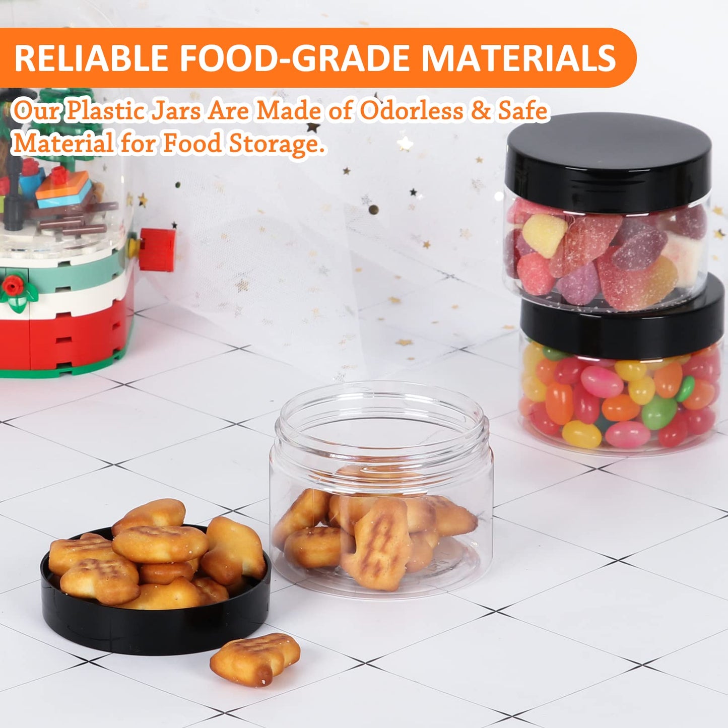 4 oz Small Travel Size Containers 48 Pack, Clear Plastic Jars with Leakproof Tight-Seal Black Lids, Durable Refillable Cosmetic Storage for Toiletries, Lip Balm, Lotion, Cream, Slime, Great Value Set