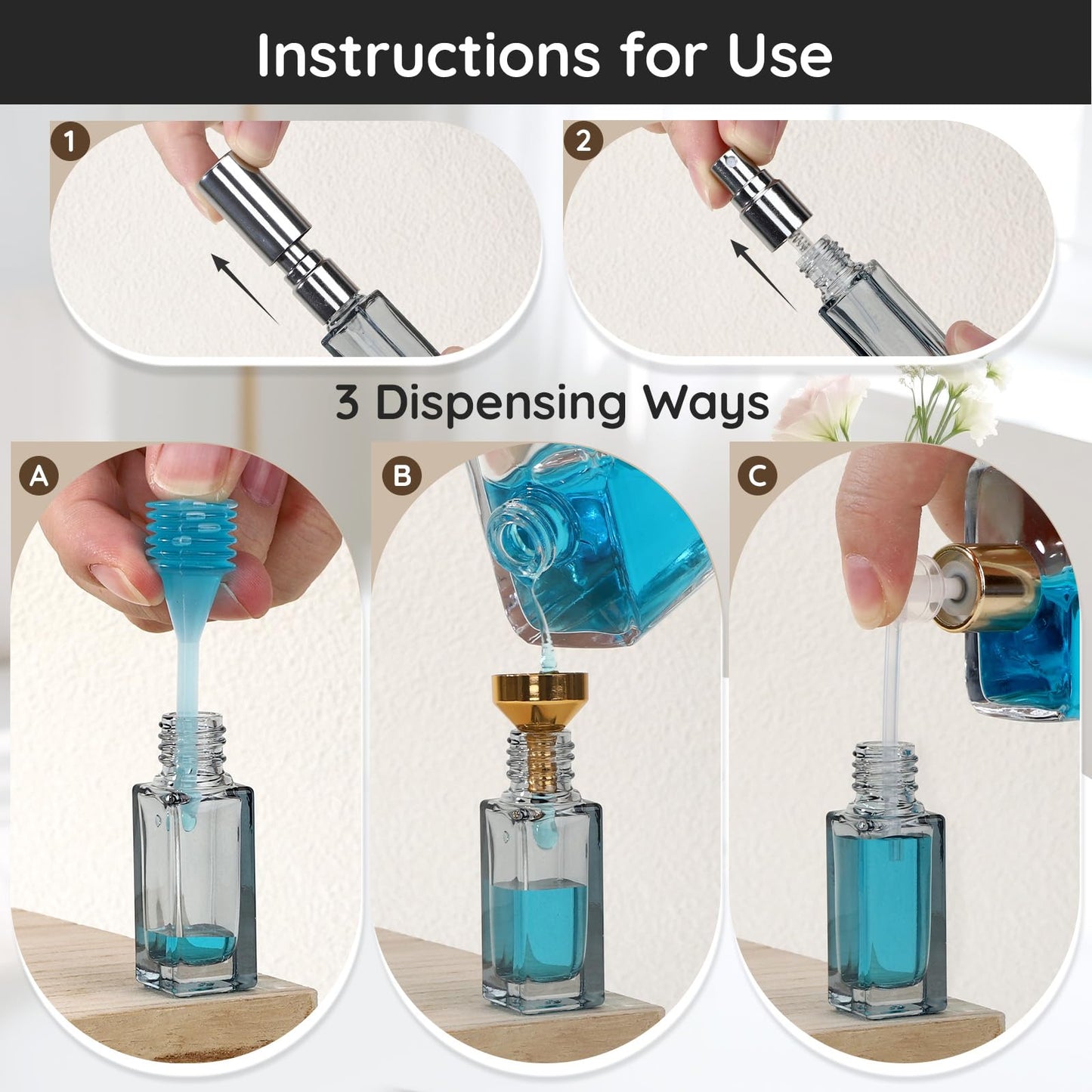 Segbeauty 10pcs 0.17oz Bulk Mini Glass Spray Bottles Empty, Gray Portable Glass Perfume Bottles Refillable, 5ml Fine Mist Travel Perfume Atomizer, Small Travel Cologne Sprayer Bottle with Refill Kit