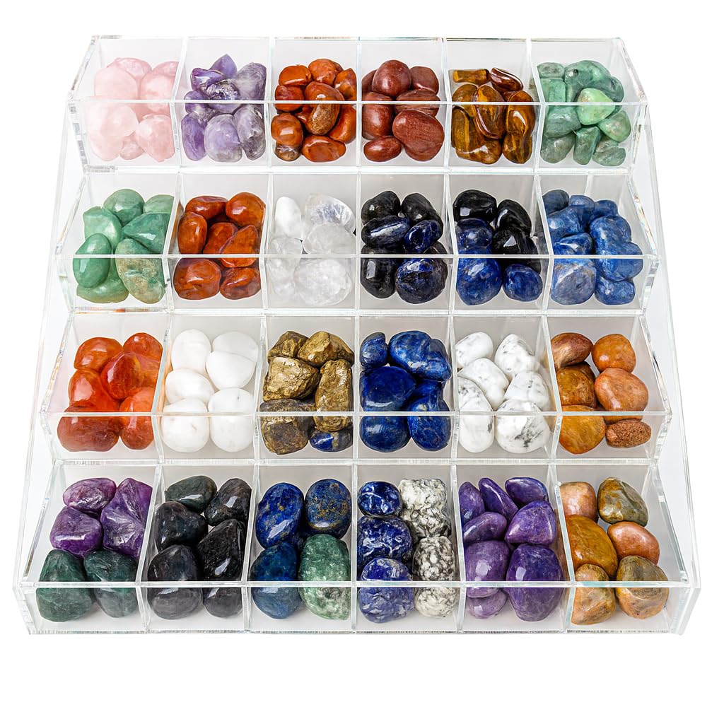 CuteBox Company Clear Acrylic 4 Tier 24 Bin Organizer (16" x 15.5" x 9.5") for Retail, Merchandise, Display, Jewelry, Repair Parts, Beads, Trinkets, Tchotchkes, Storage, Organization