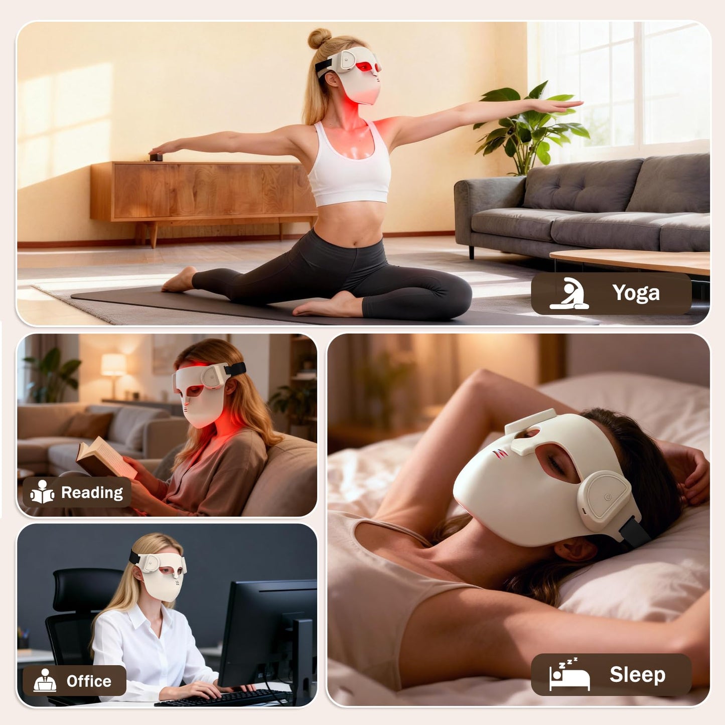 4D LED Red Light Therapy Mask for Face, Facial Fit Ergonomic Design, 850NM Near-Infrared Light, 68 LEDs Infrared and 272 Light Sources, Home Use Working Travel Yoga