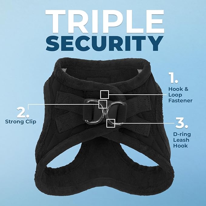 Best Pet Supplies - All Weather Mesh/Plush, Reflective, No Pull Harness for Small, Medium Dogs, Cats - Secure with Hook & Loop Fastener, Buckle, Double D-Rings - Black Plush, XS