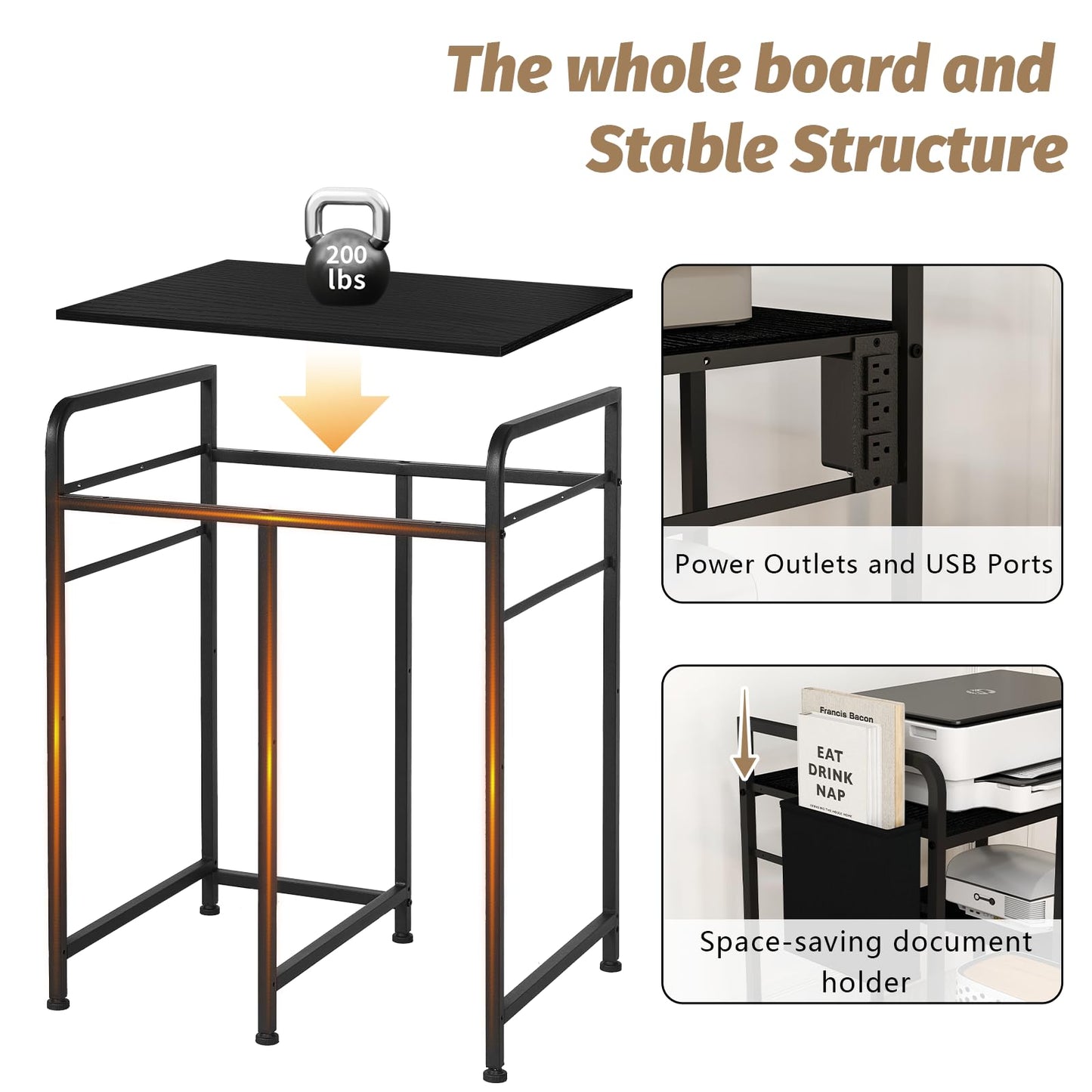 Sedegn Large Printer Stand with 3 AC Outlets for Home Office Devices