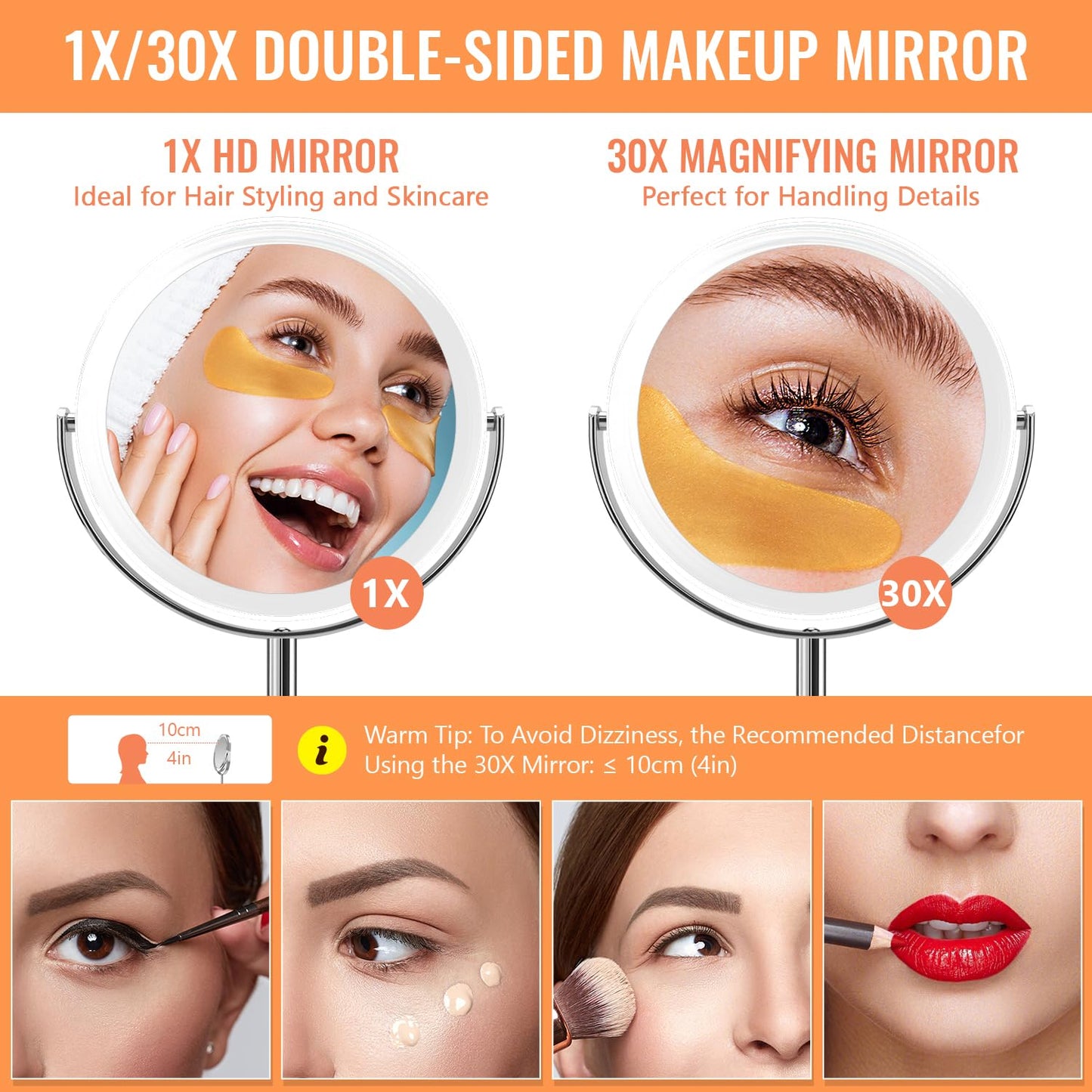 Auxmir 1X/ 30X Magnifying Mirror, Double Sided Makeup Mirror with Stand, Vanity Tabletop Mirror with Tweezer, 360° Rotation Portable for Dressing Table Desk Bathroom Bedroom Travel, 8 Inch