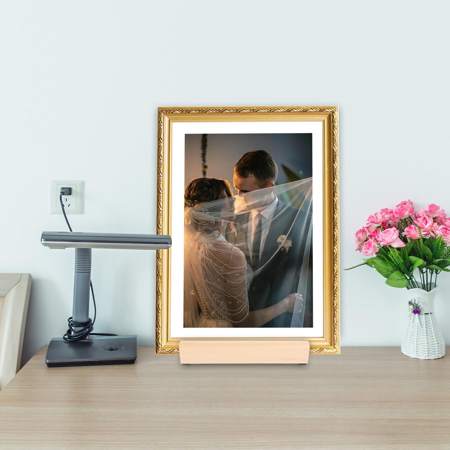 NULYLU Wooden Painting Stand Base Movable and Spacesaving Solution with Non-slip Design, Beige Solid Wood Display Stand for Interior Decor and Wall Placement with Luxurious Modern Style