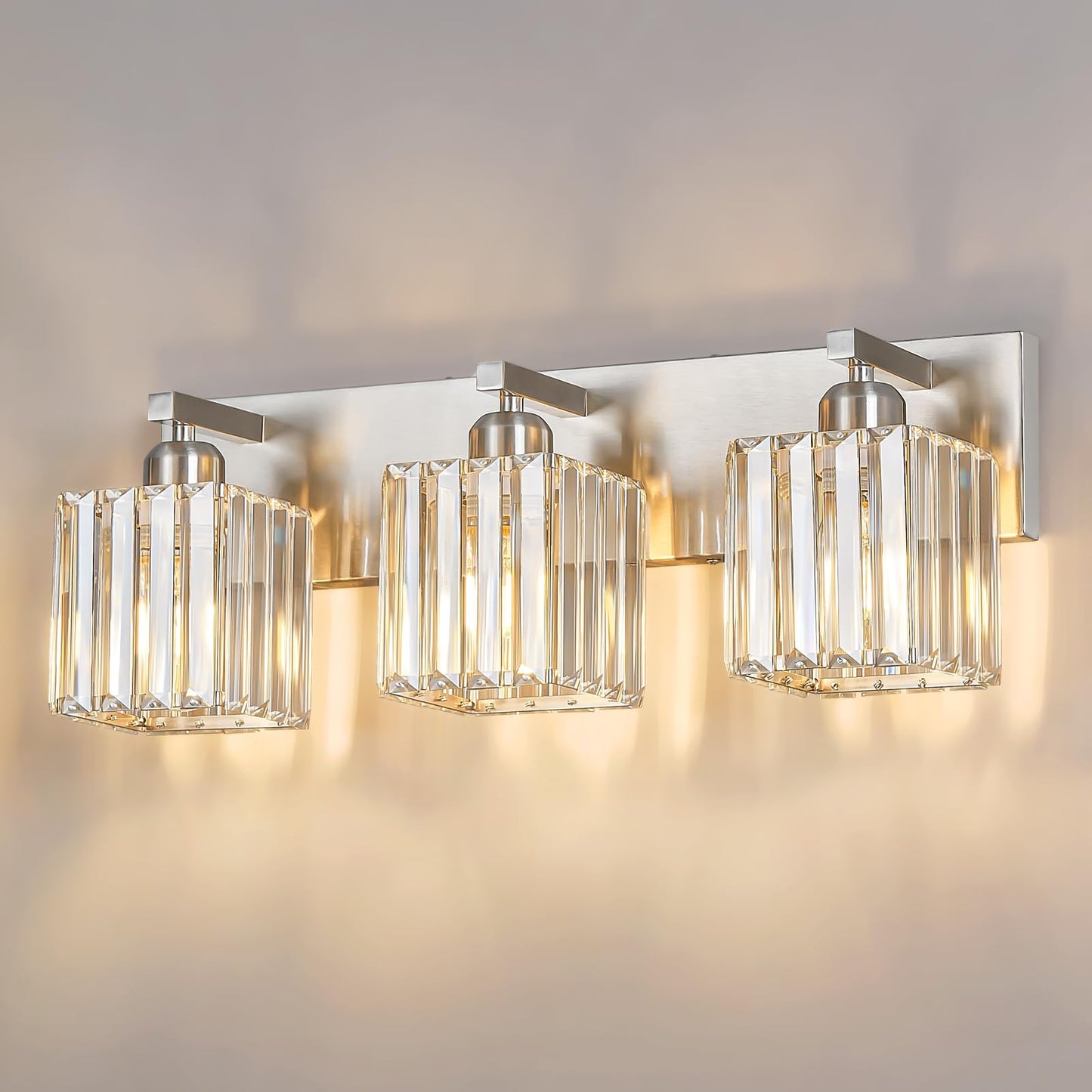 FDPBY Modern Vanity Light 3-Lights Brushed Nickel Vanity Light Crystal Bathroom Wall Light Bathroom Light Fixtures