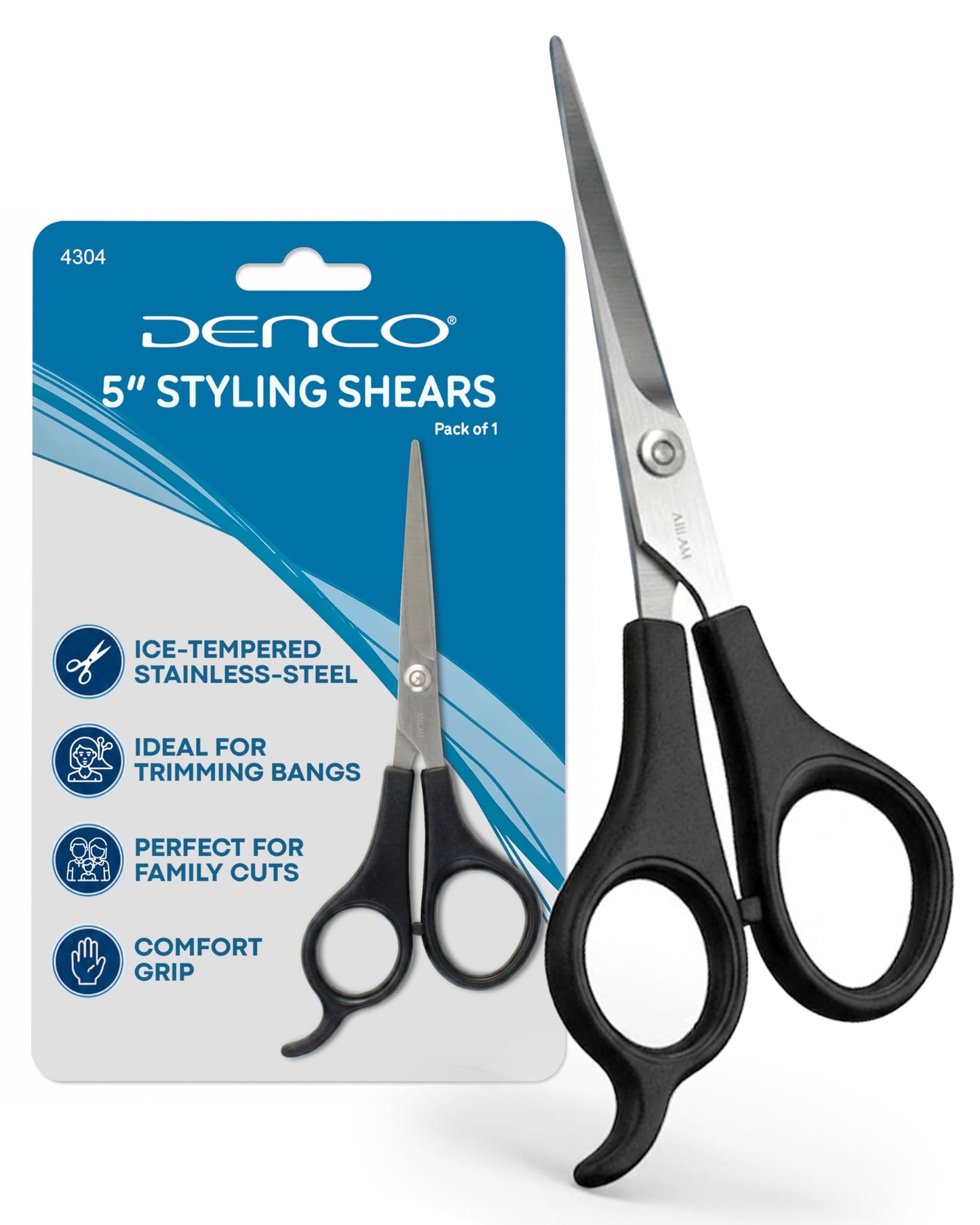 Denco 5" Styling Shears – Premium Stainless Steel Hair Cutting Scissors with Razor Sharp Edge Blades & Ergonomic Lightweight Handle for Precise Salon Haircuts, Trimming, Layering & Home Use
