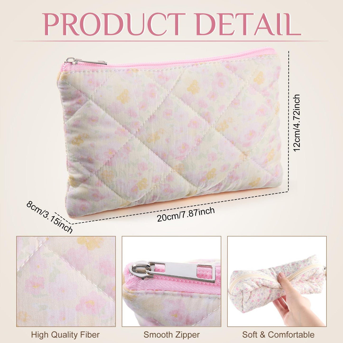 Paterr 10 Pcs Quilted Makeup Bag Bulk Cotton Floral Cosmetic Bag Women Girls Bridesmaid Gifts Cute Makeup Pouch Coquette Aesthetic Travel Toiletry Organizer(Rustic Floral,9.06 x 5.91 Inches)