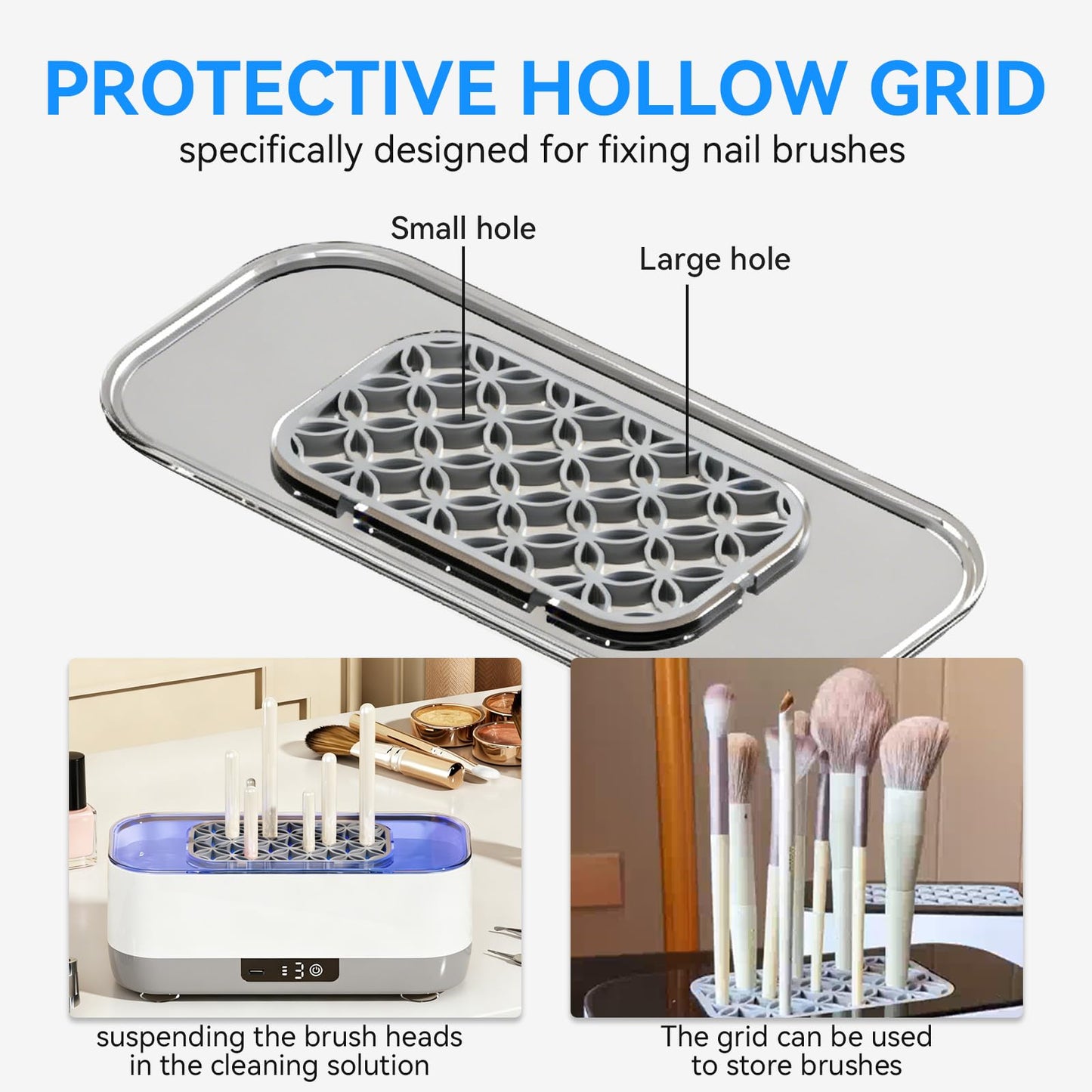 SOAEVUM 400ML Nail Tools Cleaning Machine with Brush Holder Grid, Large-Capacity 3 Timers Mode Use for Nail Drill Bits, Art Brushes, Cuticle Tools, Nail Clipper, for Nail Art Enthusiast at Home