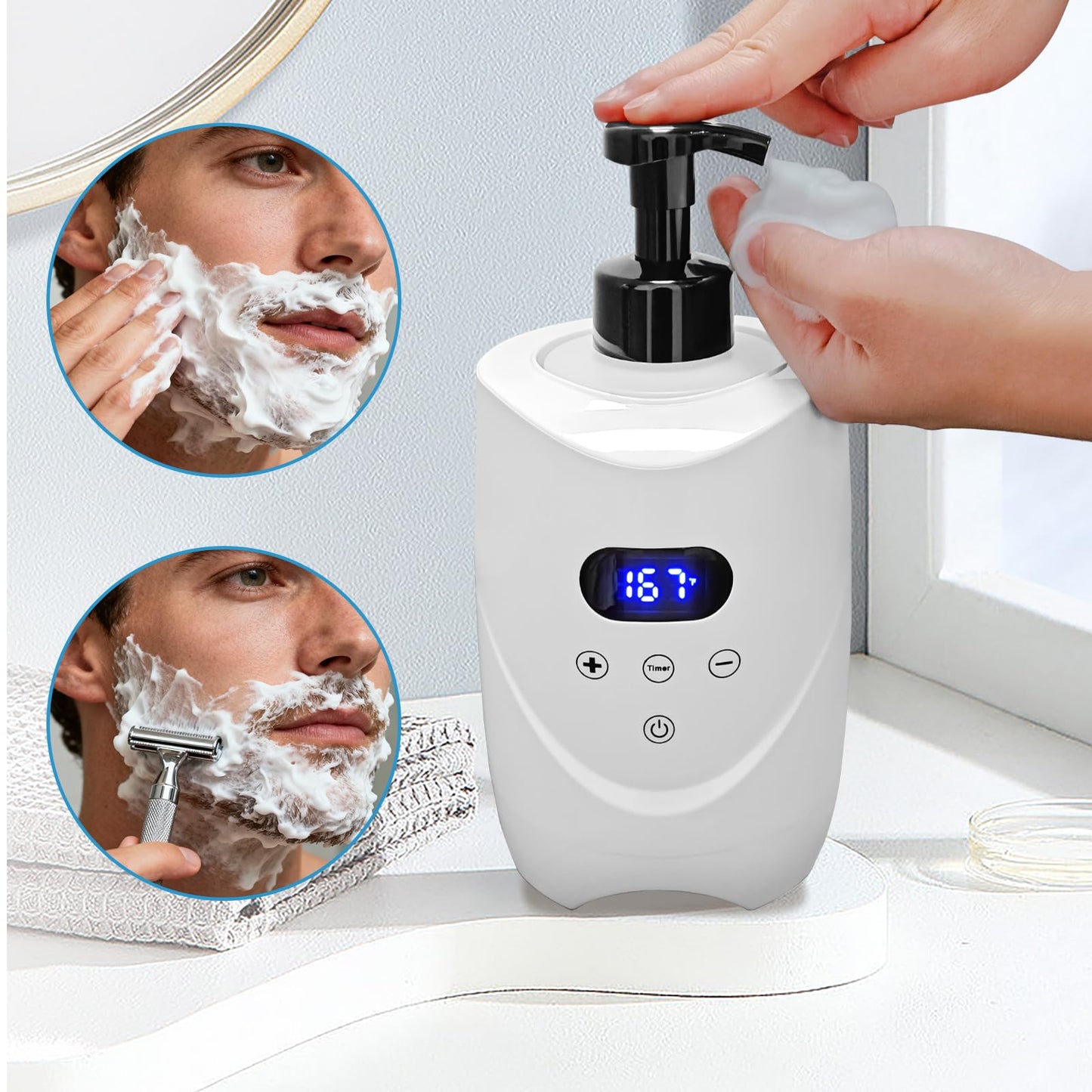 BACTIBLAST Hot Lather Machine for Shaving Professional Lather Maker for Men Face Shaving with 2 * 500ml Foam Bottle Large Capacity Shaving Foam Machine Warmer for Home Salon Barber Shop