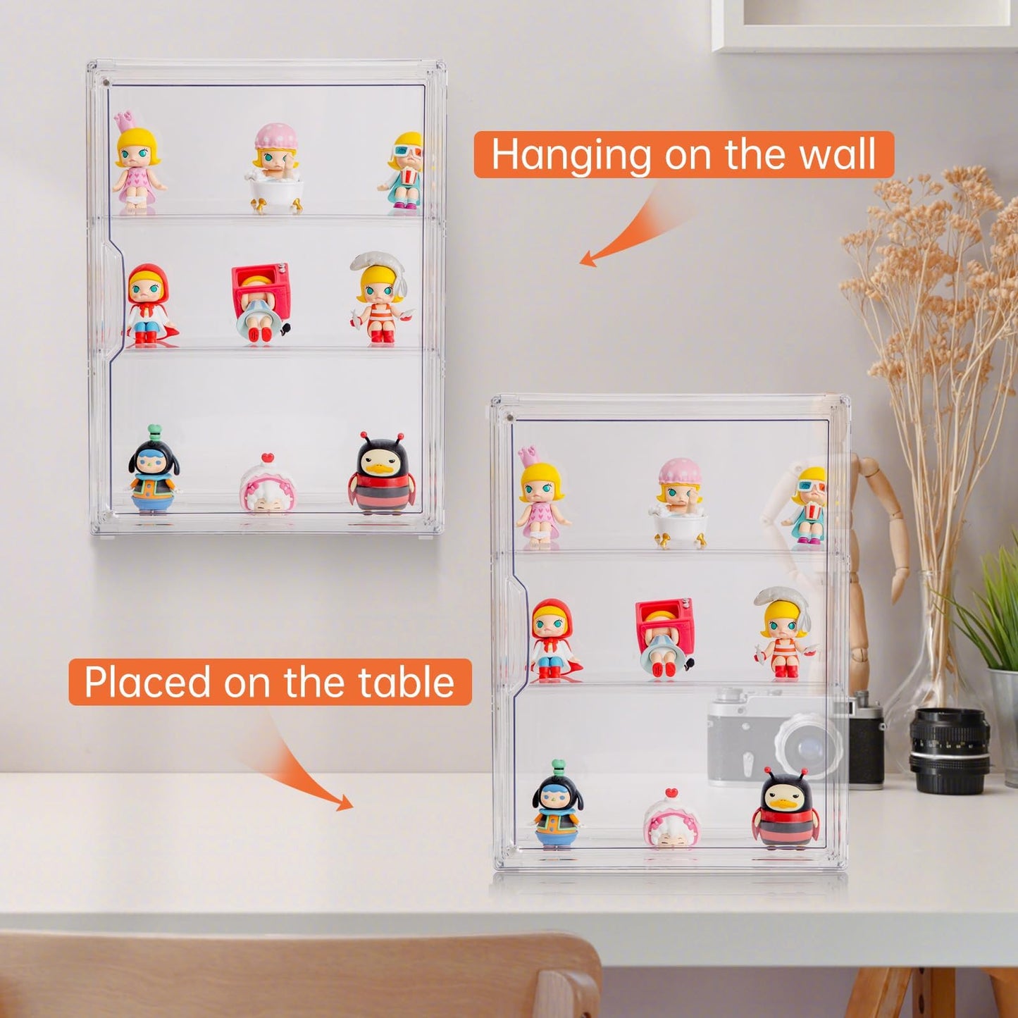 BOHOIDEE 3 Tiers Clear Display Case for Figures, Acrylic Storage Organizers Box with Magnetic Door, Wall-Mounted Dustproof Showcase for Collectibles Action Figure(4PACK Wall-Mounted Medium)
