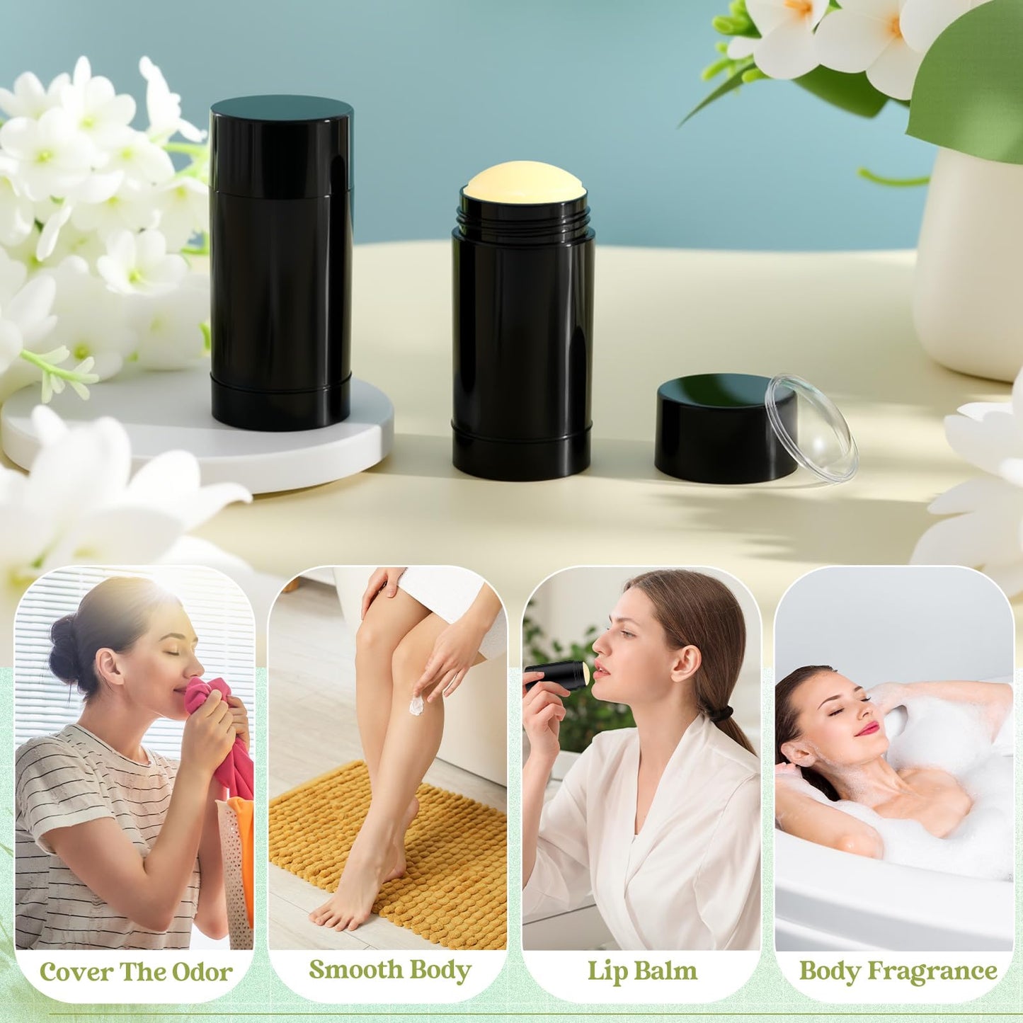 Teenyyou 50 Pcs 30 ml Empty Deodorant Containers Twistup Filling Stick Plastic Deodorant Container Refillable Bottles Bottomfill Round Lip Balm Tubes Cylinder for DIY Lip Balm (Black)