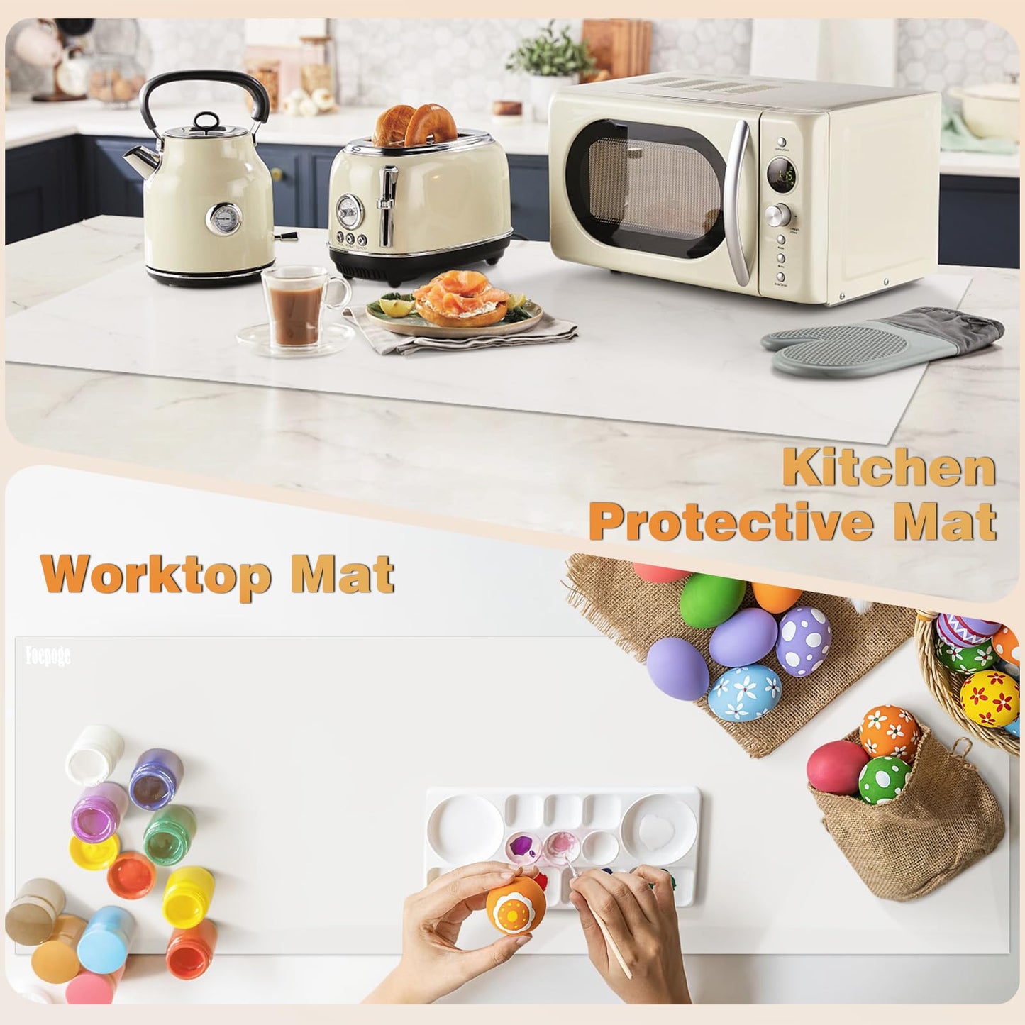 49.2" x 15.7" Large Silicone Mat for Kitchen Counter Protector, Cuttable Silicon Countertop Protector Mat Heat Resistant Mats for Countertop, Cut to Fit Placemat Ship Roll by Foepoge, Translucent