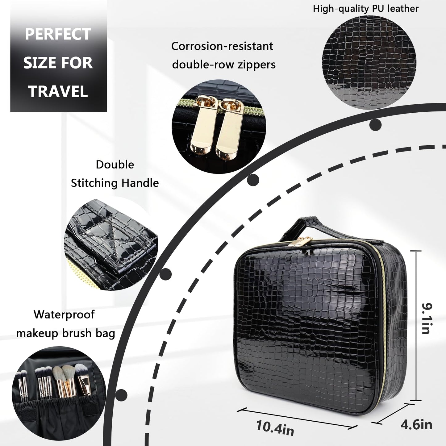 MORMID Travel Makeup Train Case Cosmetic Case Organizer Portable Artist Storage Bag with Adjustable Dividers for Cosmetics Makeup Brushes Toiletry Jewelry Digital Accessories (Black)