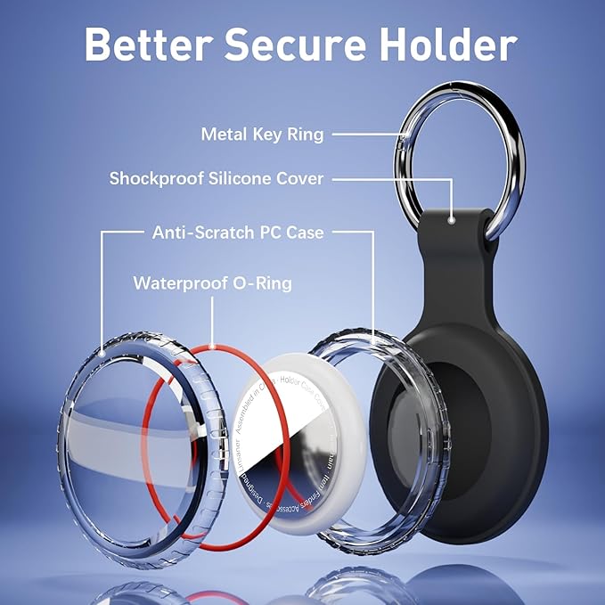 Waterproof for AirTag Holder Case Keychain for Air Tag Key Ring [PC+Silicone] Compatible with AirTags, Tags Chain for GPS Item Finders Accessories, for Pets, Kids, Luggages, Dark Green