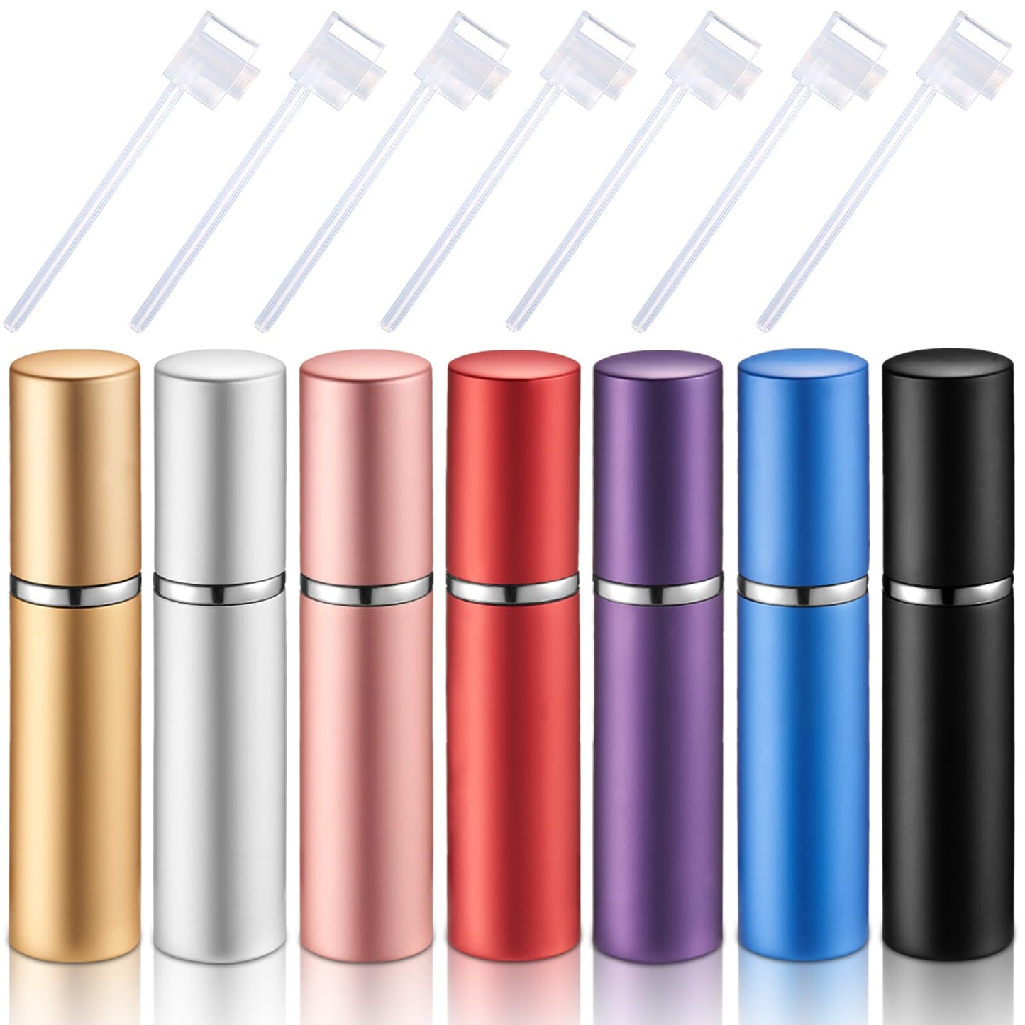 Motiskyy 70 Pcs 5ml Refillable Perfume Atomizers Bulk - Mini Travel Cologne Sprayers with Refill Pump & Transfer Tool for Perfume Makers & Small Studios (Mixed Color)