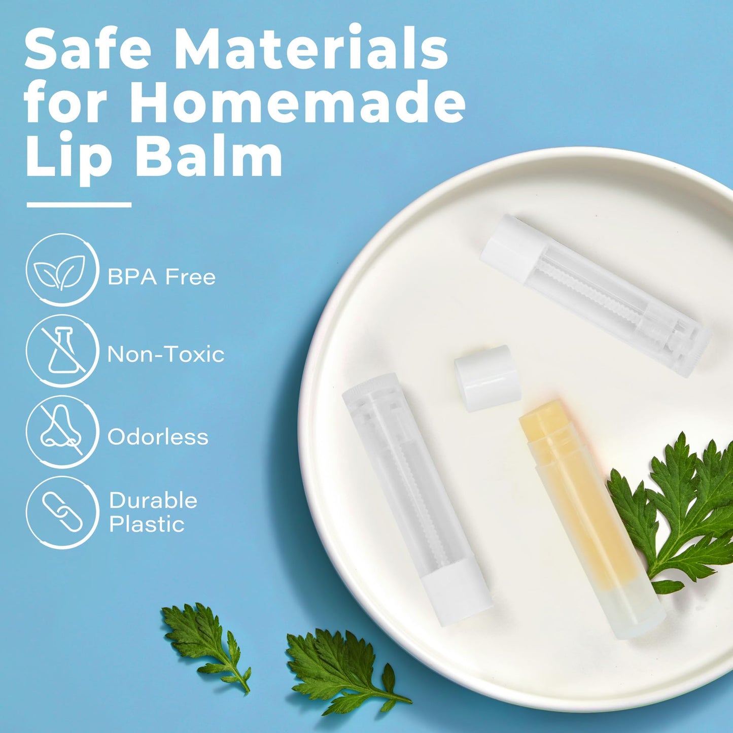 LotFancy Lip Balm Tubes Kit with Filling Tray & Spatula, 50 Pcs 5.5ml (3/16 oz) Clear Empty Lip Balm Containers with White Caps, BPA-Free, Leak-Resistant