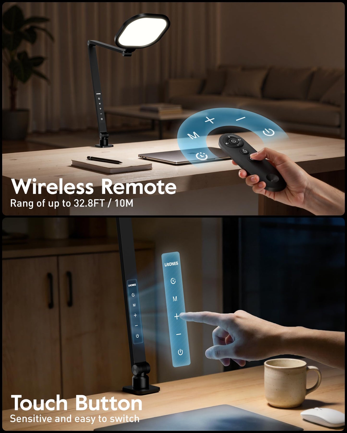 LitONES Remote LED Desk Lamp with Clamp – Professional Home Office Lighting for Zoom Meeting/Video Call/Reading, 2000LM Eye-Caring Dimmable Light with 30 Light Modes, Memory, Timer, CRI 97.8