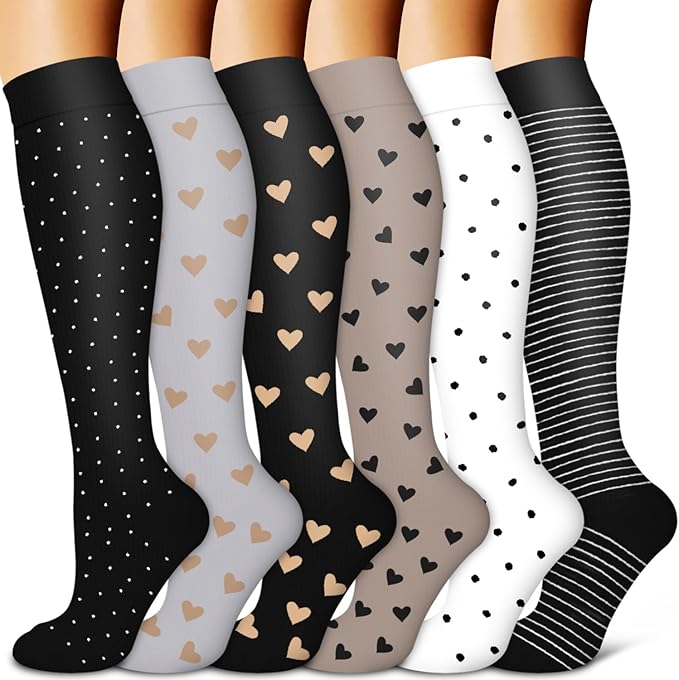 BLUEENJOY Copper Compression Socks for Women & Men (6 pairs) - Best Support for Nurses, Running, Hiking, Recovery