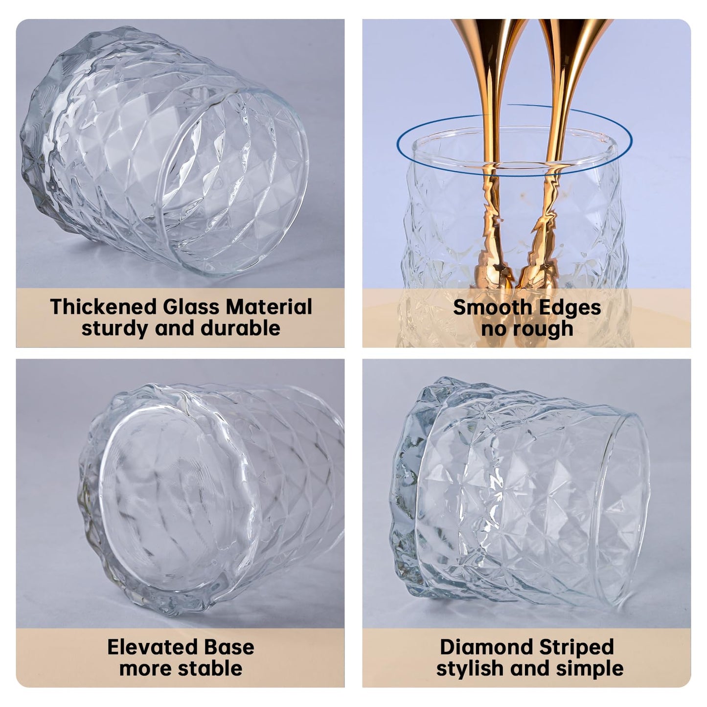 DASITON Glass Makeup Brush Holder Organizer, Diamond Pattern Cosmetic Storage Cup, Makeup Organizer for Vanity, Bathroom Countertop Toothbrush Holder, Desk Pen Pencil Holder (Clear)