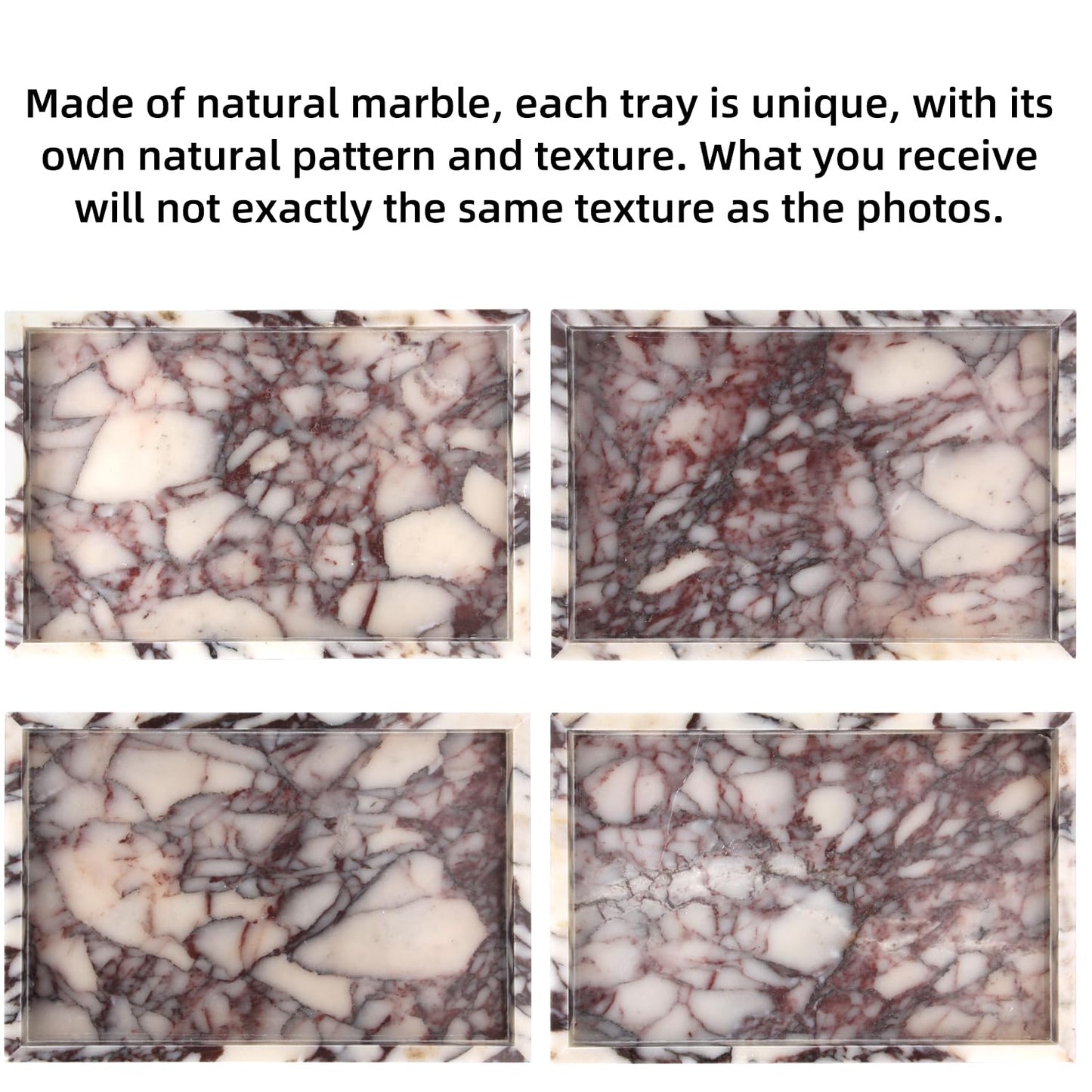 Marble Bathroom Vanity Tray, Natural Luxury Vanity Home Kitchen Bathroom Table Tray, Stone Decorative Countertop Dresser Trays for Key Coffee Perfume Jewelry Makeup (Calacatta Viola, 12"x 8" x1.2")