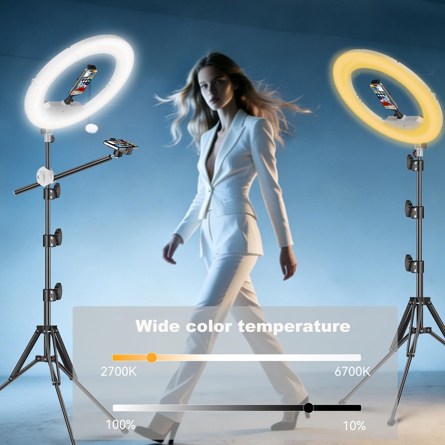 Bzyltrux 55W18 45cm Ring Light Kit [New Version] 6700K Dimmable LEDRinglightTripod Stand Dual Phone Holder for iPhone Selfie Makeup LashTattoo Studio Lighting Painting,Photo Video Recording (White)