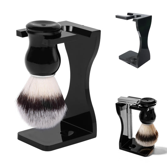 Keropy 2-in-1 Shaving Brush and Razor Stand, Black Acrylic