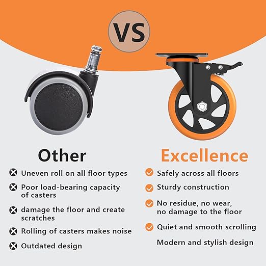 4 Inch Caster Wheels,Orange Casters Set of 4, Heavy Duty Casters with Brake 2200 Lbs, Locking Industrial Swivel Top Plate Casters Wheels for Furniture and Workbench Cart(Two Hardware Kits Include)