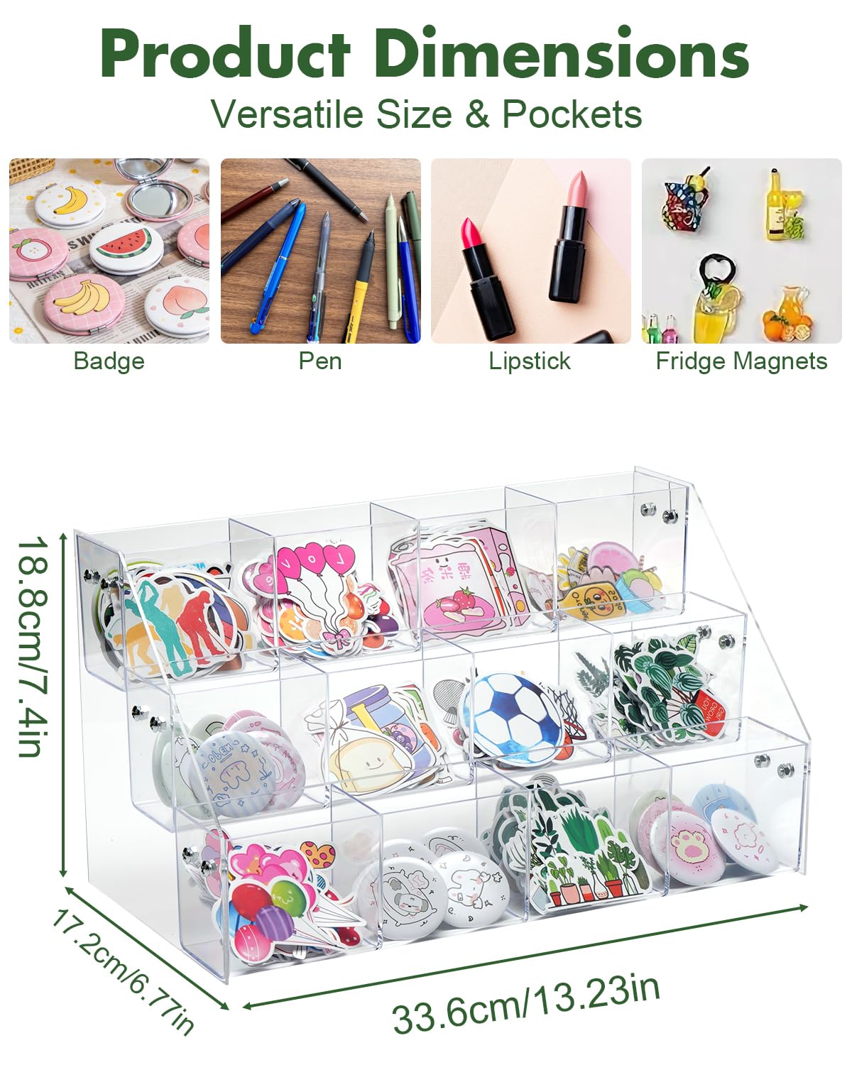 UCEC Clear Acrylic Sticker Display Stand, 3-Tier 12 Pockets Acrylic Card Display & Sticker Organizer, Essential Portable Organizer for On-the-Go Professionals, Tradeshows, Retail, and Supplier Events