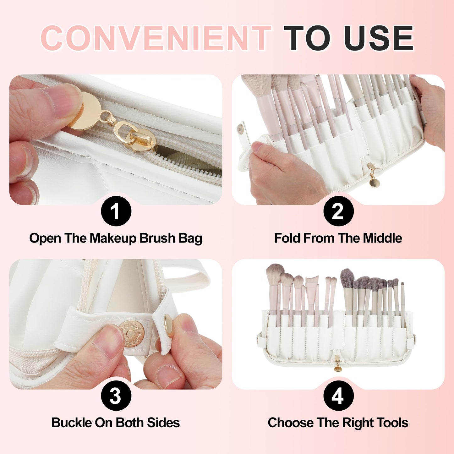 CAPASTEC Makeup Brush Bag, Waterproof Stand-Up Makeup Brush Organizer, Travel-Friendly Design, White