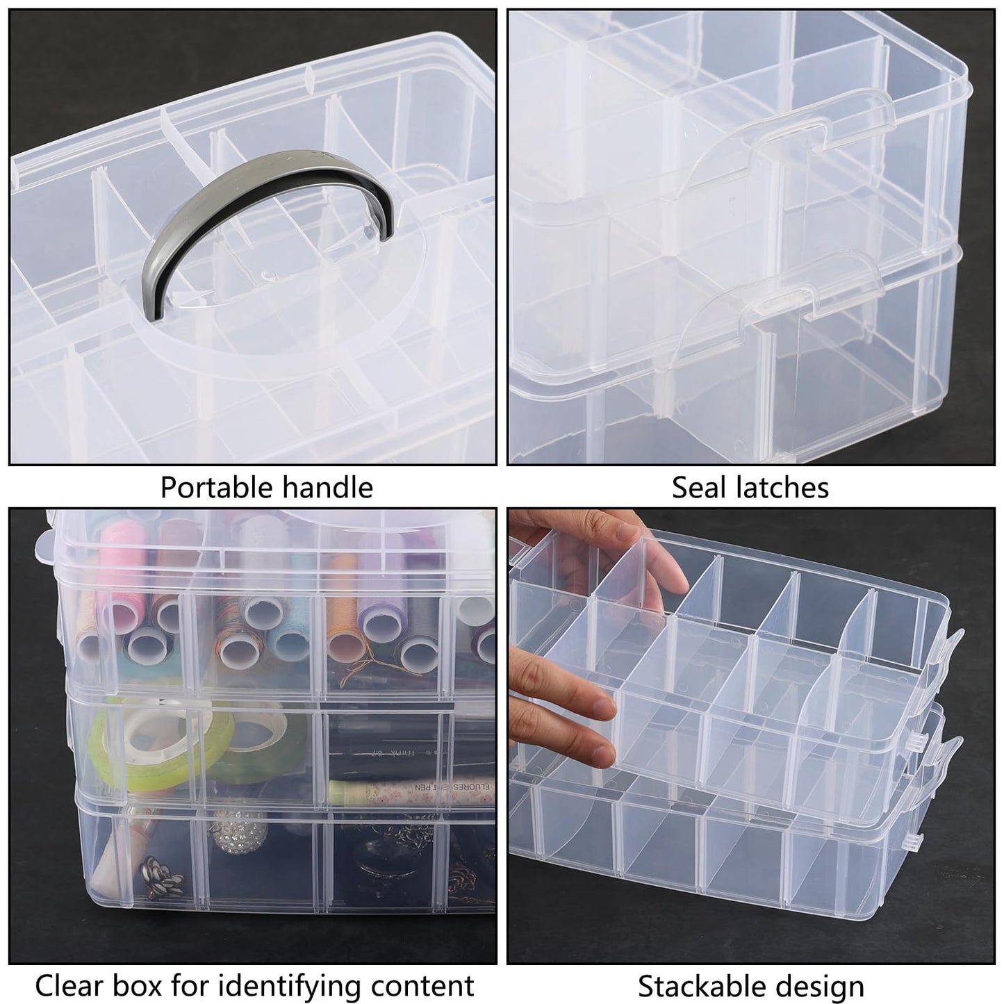 Zopnny 3-Tier Stackable Storage Container Box with Dividers 30 Compartments, Bead Organizers for Art, DIY Craft, Washi Tape, Kids Toys, Jewelry, Beauty & Sewing Supplies, Small Items