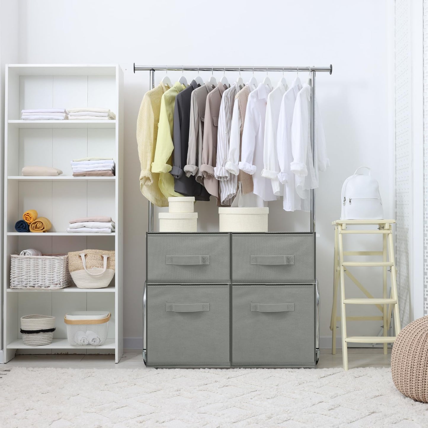 Weysat Stackable Under Dorm Bed Storage Container 18.5'' x 23.6'' Foldable Closet Drawer Organizer Fabric Storage Cube Bins for Clothes Dorm Essentials College Closet Bedroom Living Room Nursery(Gray)