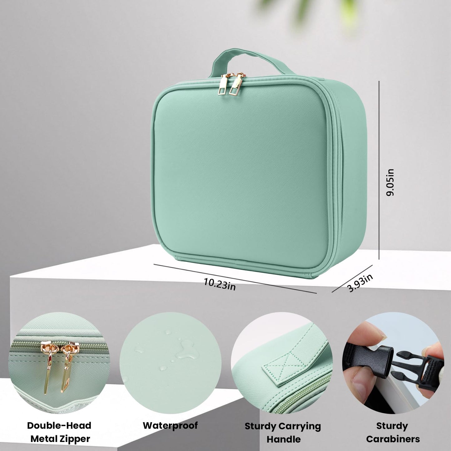 SUILU Travel Makeup Bag with LED Mirror and Light Makeup Travel Bag Organizer Portable Cosmetic Brush Organizer Bag with Adjustable Dividers for Cosmetics Makeup Brushes Toiletry (Light Green)