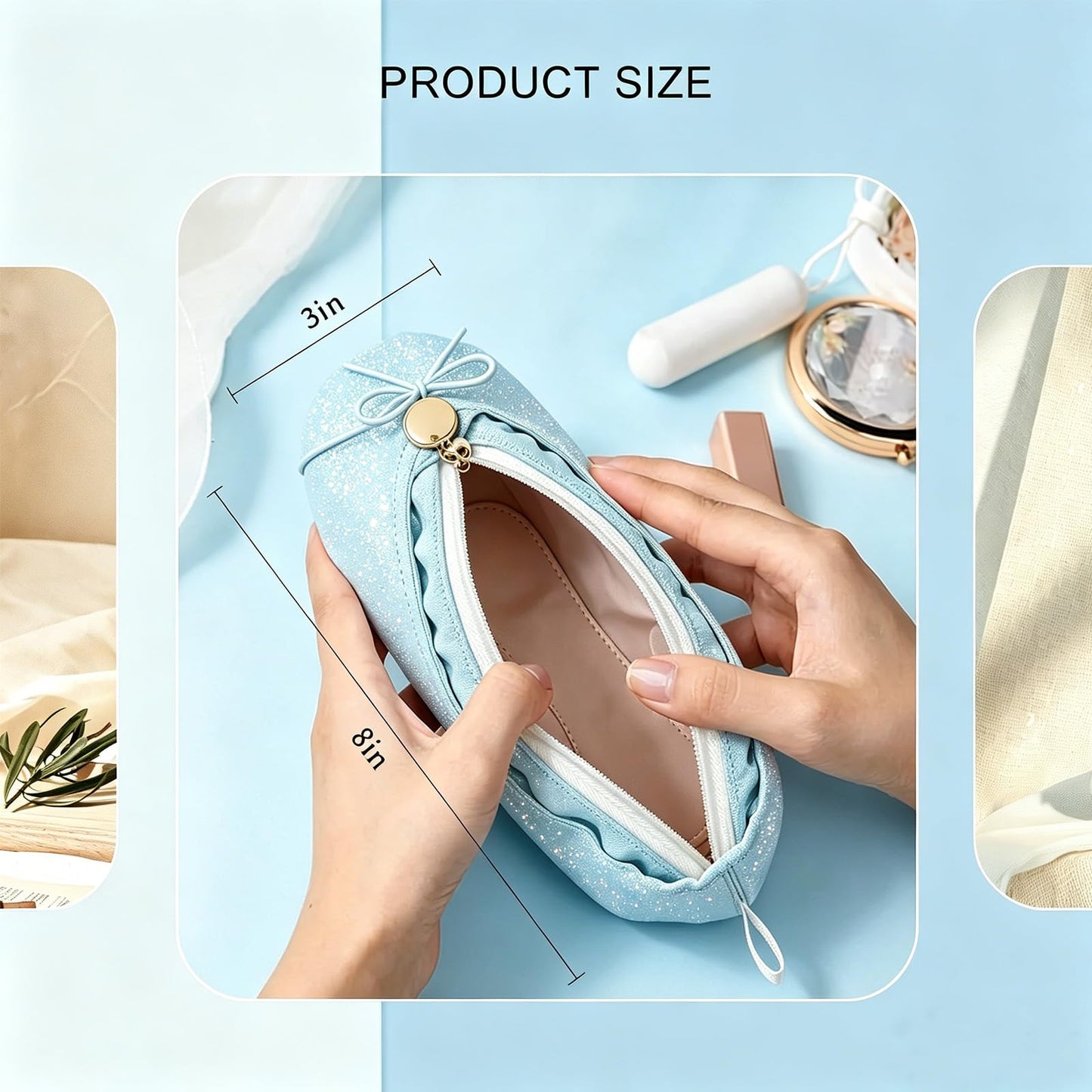 Newly Upgraded Ballet Makeup Bag, Shining Cosmetic Bag Blue Frozen Dance Recital Gifts, Ballet Shoe Cute Pencil Case Ballerina Gifts Small Makeup Slipper Pouch Mini Dance Bag for Dancer Birthday Gifts