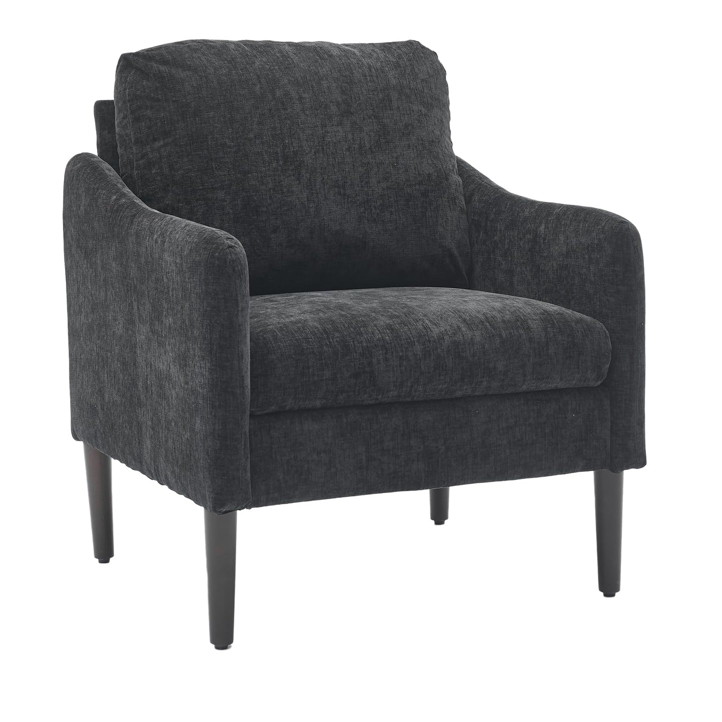 Mid-Century Modern Side Chair, Chenille Fabric Comfy Reading Chair for Adults, Curved Armchair, Modern Cloud Single Sofa Accent Chair for Bedroom, Living Room, Office & Waiting Room,Black