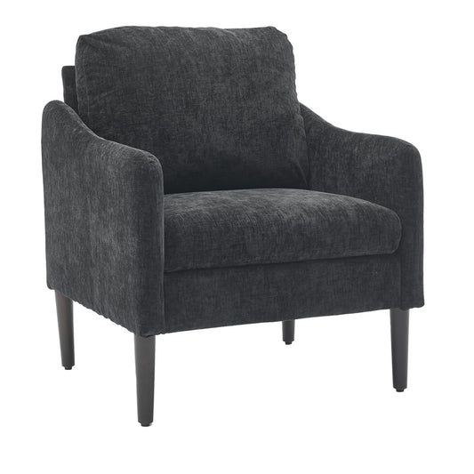 Mid-Century Modern Side Chair, Chenille Fabric Comfy Reading Chair for Adults, Curved Armchair, Modern Cloud Single Sofa Accent Chair for Bedroom, Living Room, Office & Waiting Room,Black
