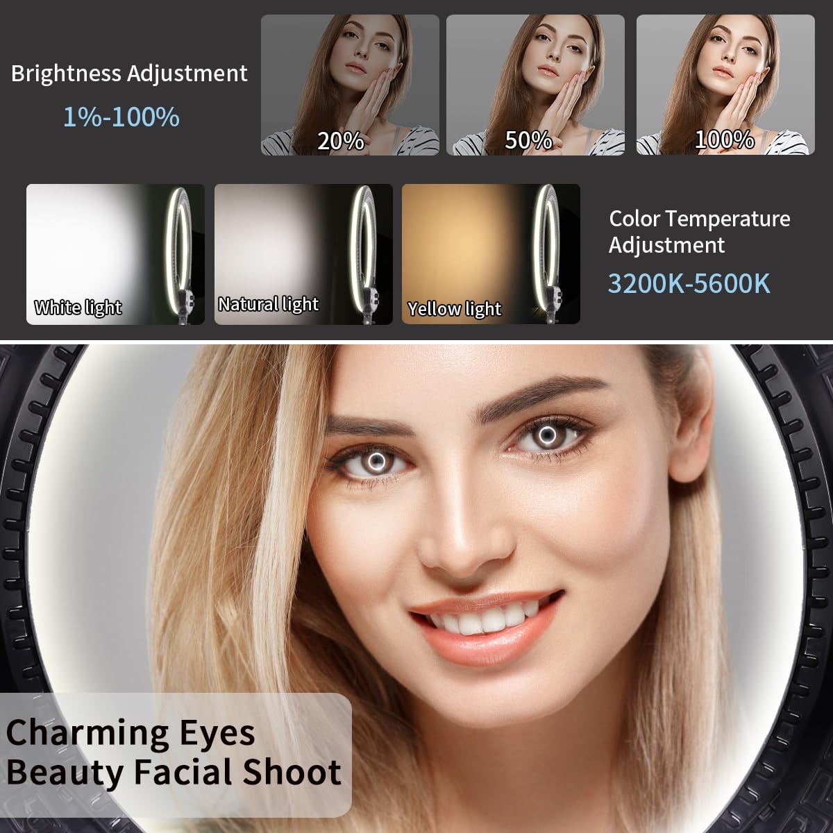 FEIFANTEAM 19 inch LED Ring Light Kit for Studio Portrait Photography, YouTube Video Recording, Live Streaming, Eyebrow Tattooing, Eyelash Beauty, Beauty Makeup and Lighting