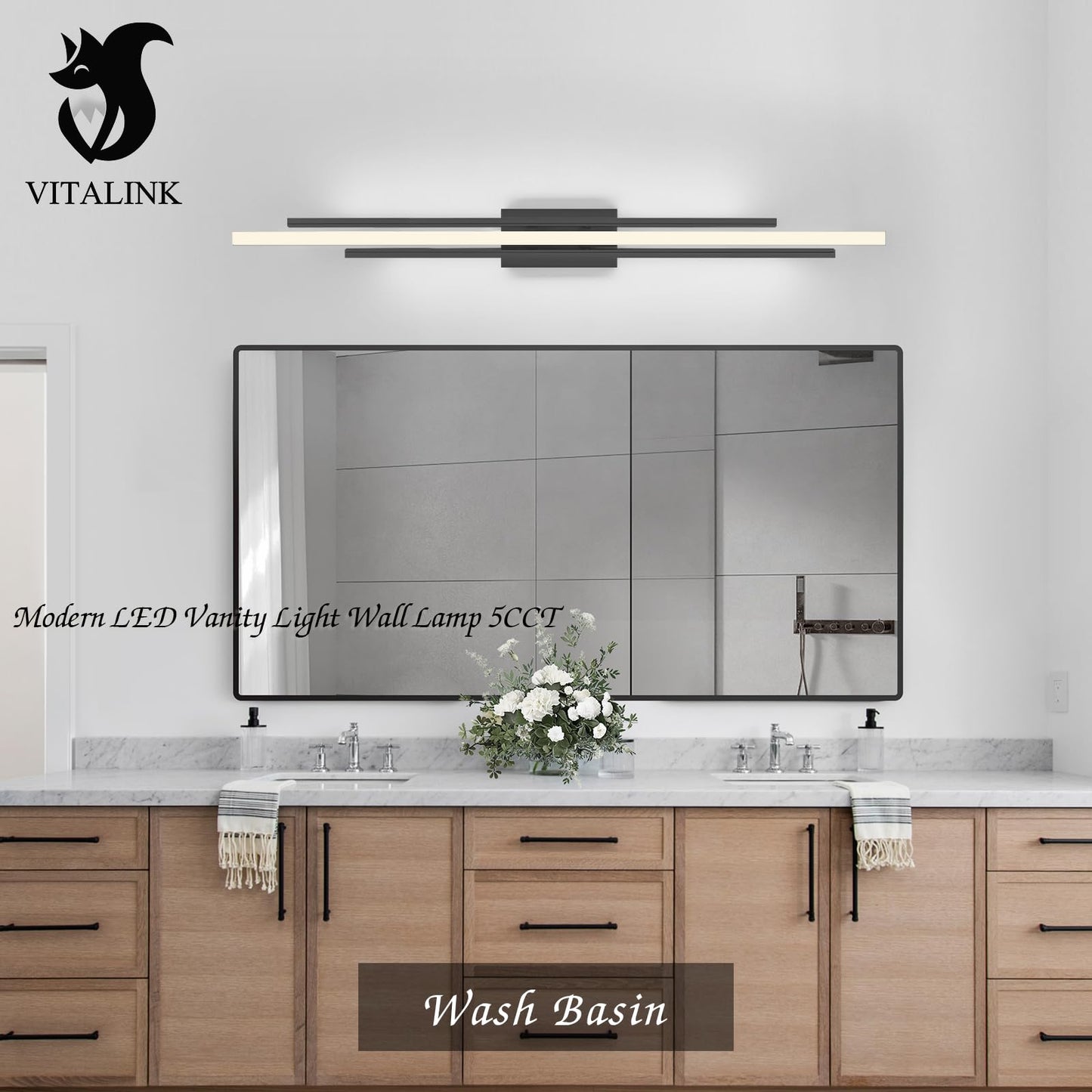 Modern LED Vanity Light 48 Inches Long Black LED Wall Light Over Vanity Mirror Hardwired Wall Mount Lighting Fixture 5CCT(3000K/3800K/4500K/5200K/6000K) Dimmable Bathroom Wall Mount Lighting