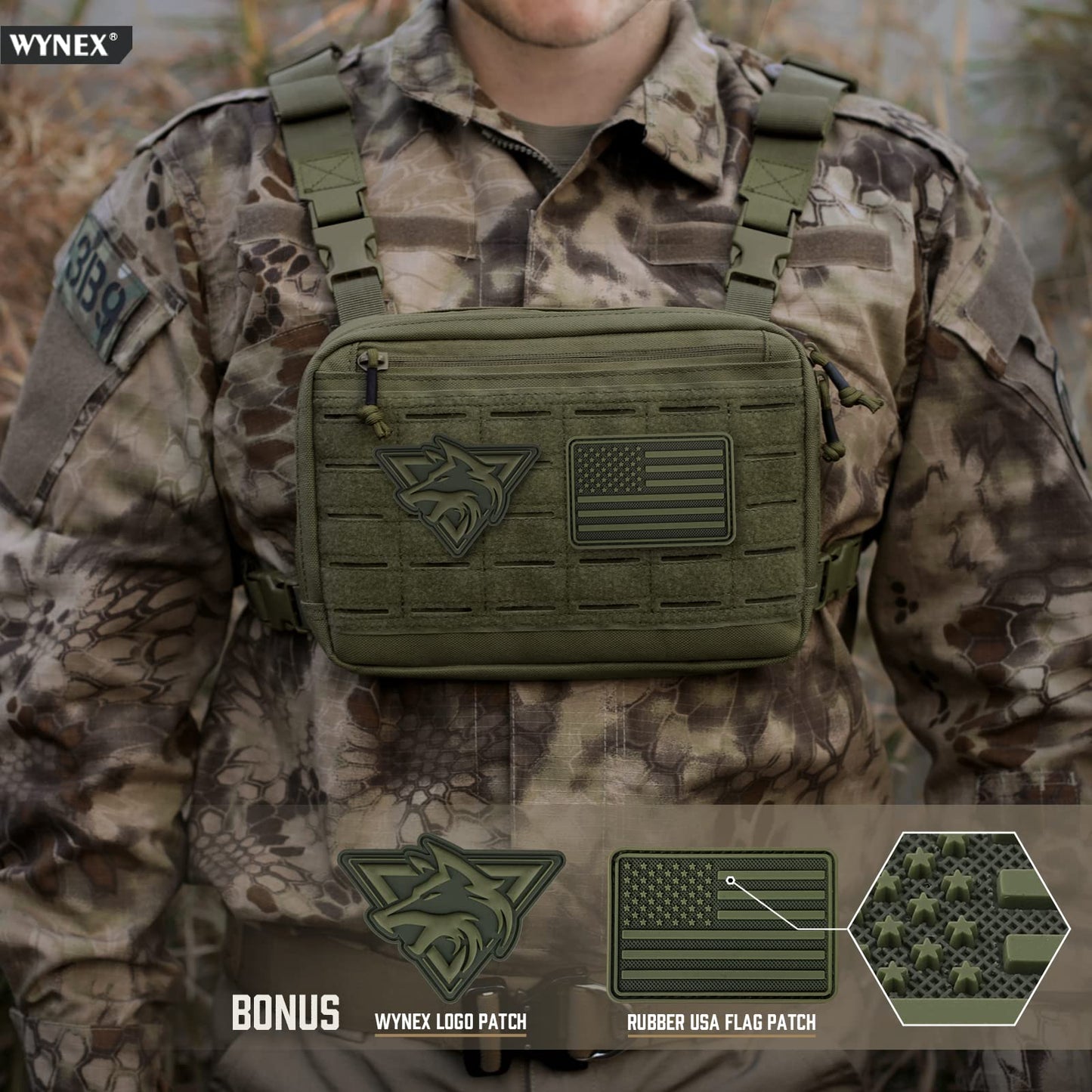 WYNEX Tactical Chest Bag for Men, Molle Chest Rig Pack with Laser Cut Design, Outdoor Chest Pack for Hunting Hiking Running