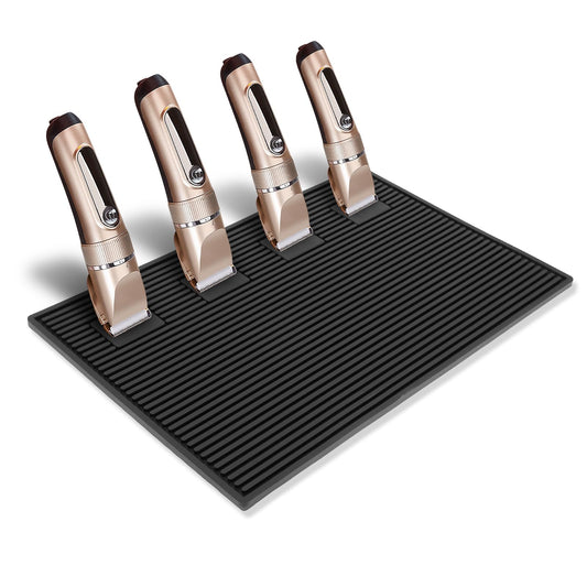 Magnetic Barber Station Mat for Clippers, Stripe Non-Slip Organizer, Professional Salon Barbershop Workstation Pads, Beauty Salon Tools(19" X 13" Black)
