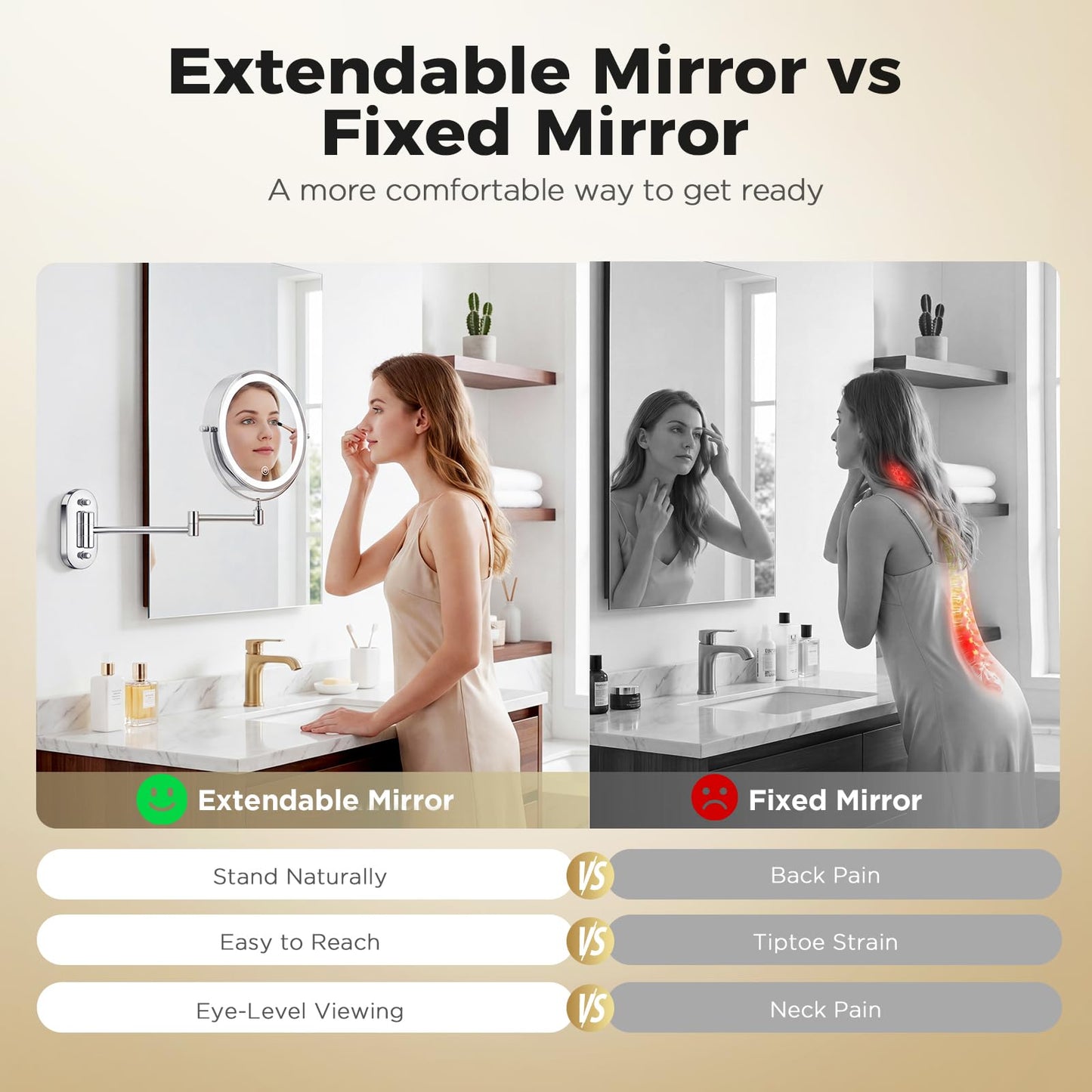 tubbede Wall Mounted Makeup Mirror with Light, 8 Inch 1X/30X Magnifying Mirror, Rechargeable 4000mAh, Double Sided, Extendable Arm, 360° Swivel Bathroom Mirror