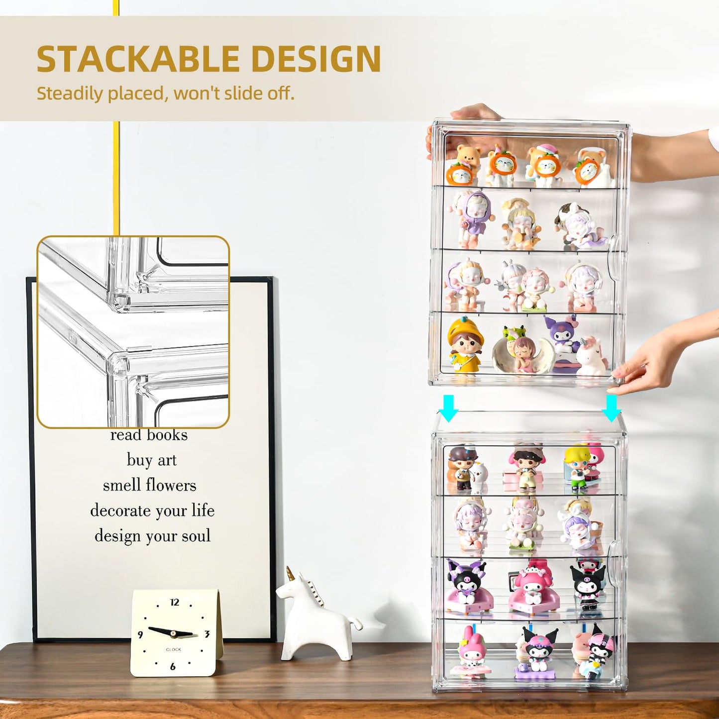 4 Tier Display Case for Collectibles,Clear Display Box with 3 Movable Plates ,Storage Container with Magnetic Door