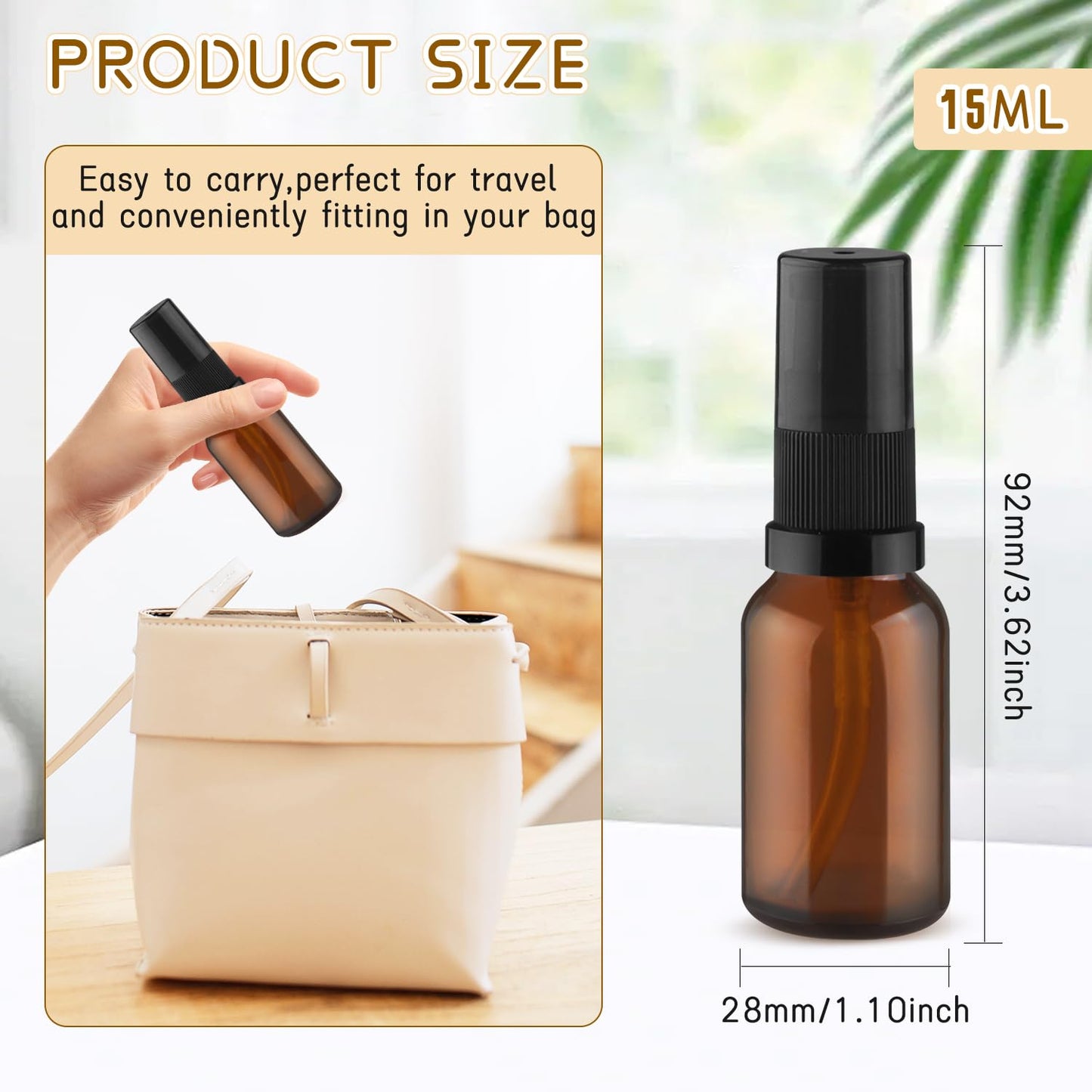 10 Pack Empty Amber Glass Pump Bottles Refillable Cream Lotion Bottles Travel Cosmetic Dispenser Bottle for Sample,Liton,Cream,Liquids Aromatherapy and More (15ml/0.5oz)