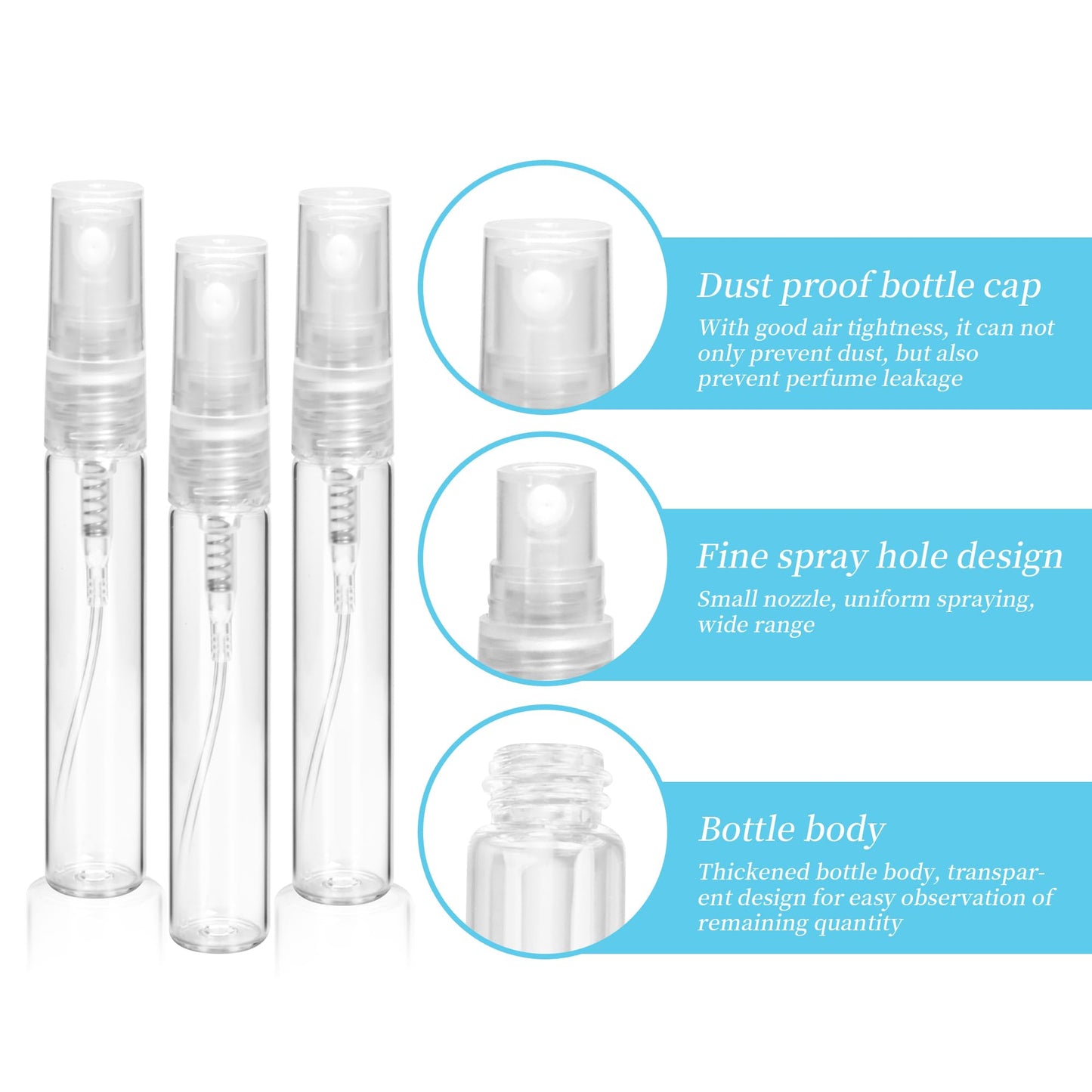 Axigundaone 100 Pcs 10 ml Glass Spray Bottles, Fine Mist Perfume Bottle Empty, Refillable Glass Perfume Bottles for Travel Makeup Tool