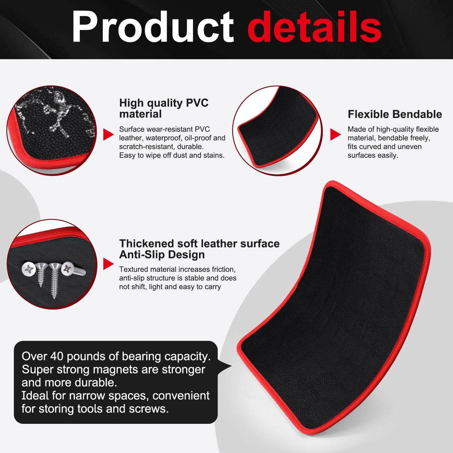 Magnetic Tool Mat Set for Mechanics, Flexible Heavy Duty Magnetic Parts Holder and Tool Organizer for Wrenches, Screws, Nuts, Bolts, Garage Toolbox Accessories, Mechanic Gifts for Men, 3-Piece Set