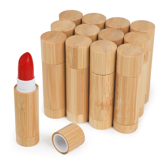 Starry 12Pcs Bamboo Empty Lipstick Tubes, 5g Refillable DIY Lip Balm Tube Containers with Clear PP Plastic Inner, Cosmetic Lipstick Lip Gloss Deodorant Case Holder for DIY Women Girls Makeup