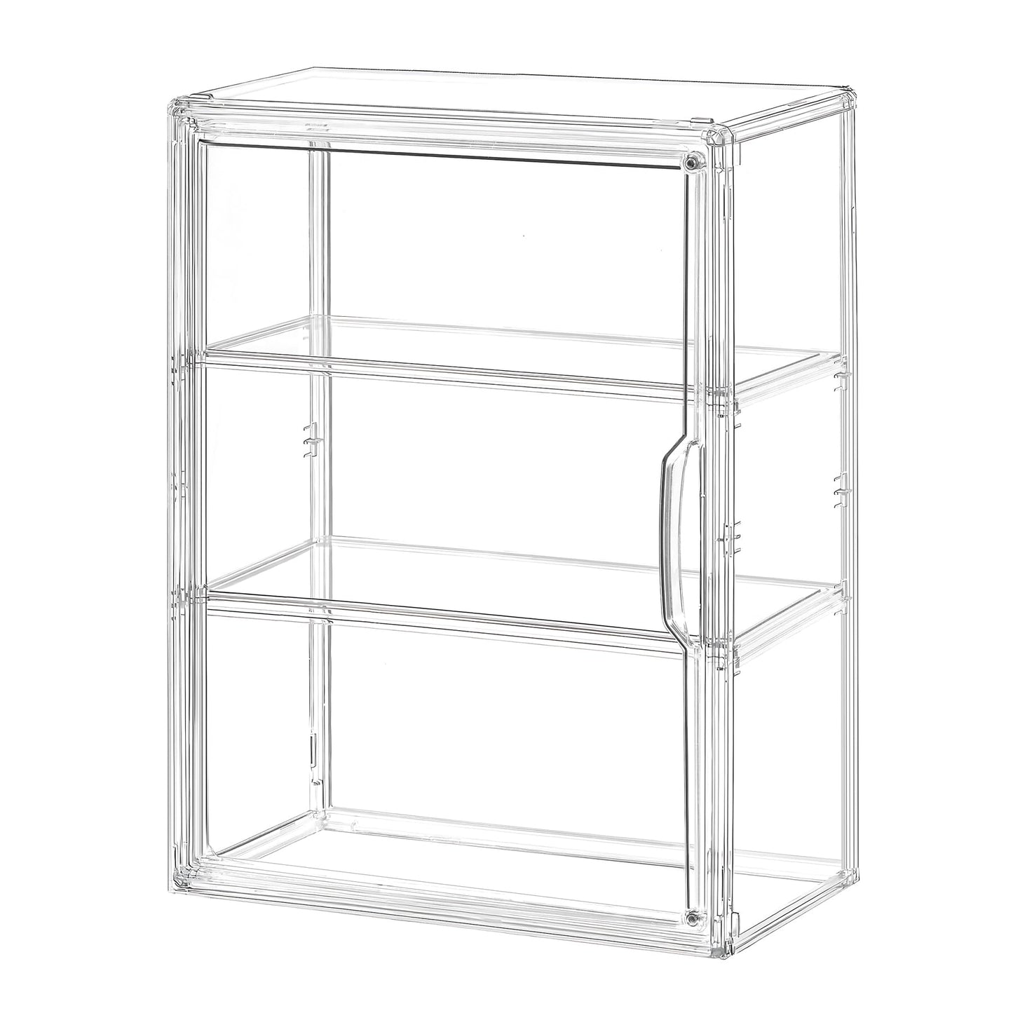 2 Pack ﻿3-Tier Clear Acrylic Display Case Wall-Mounted & Stackable Organizer with Magnetic Door, Dustproof Storage Cabinet for Collectibles Handmade Models (2, 10.6"(L) x 5.1"(W) x 14.2"(H))