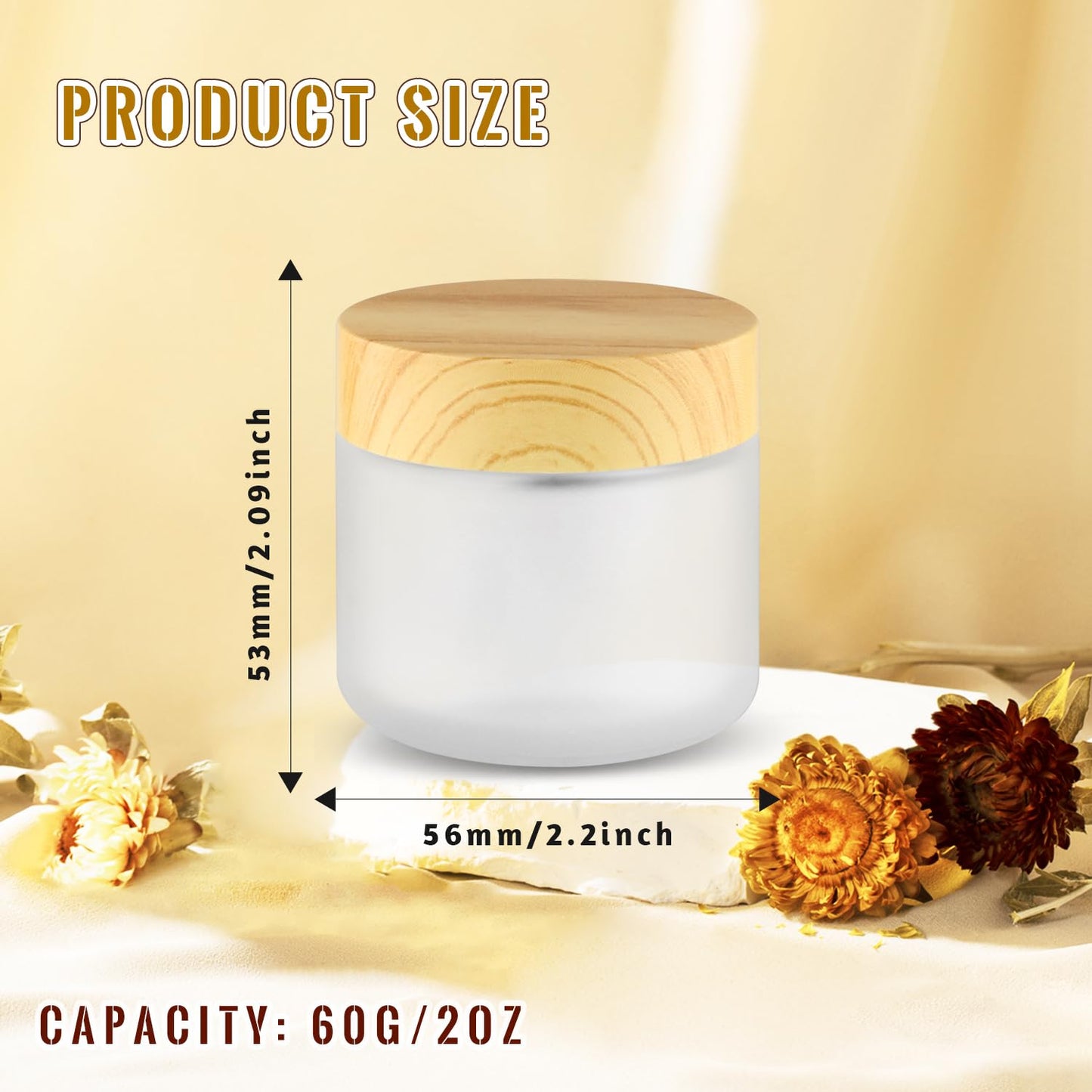 10 Pcs 60g/2oz Frosted Cream Jars Travel Size Glass Cosmetic Containers Empty Glass Jars with Wood Grain Lids for Makeup Lotion Face Cream - White