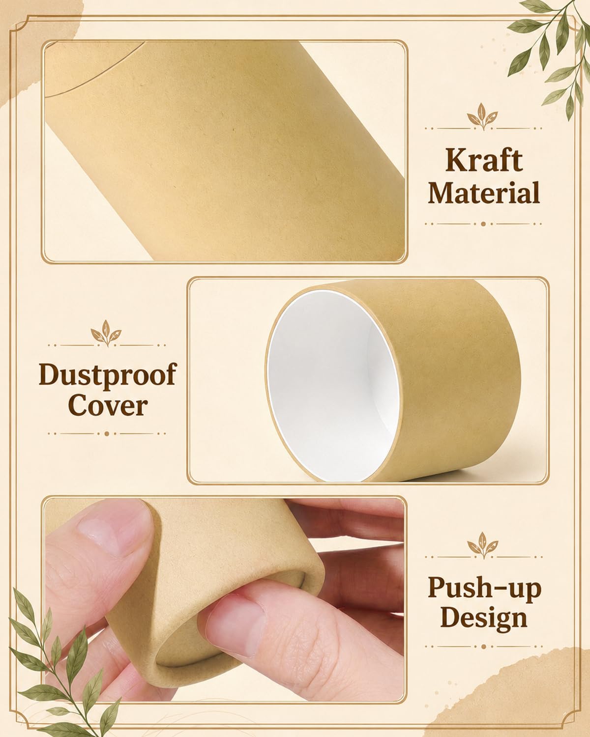 EORTA 10 Pcs Cardboard Push Up Deodorant Containers 2.15 oz/61g, Refillable Kraft Tubes for Natural Deodorant, DIY Lip Balm, Moisturizer Sticks, Skincare, Solid Perfume & Body Lotion