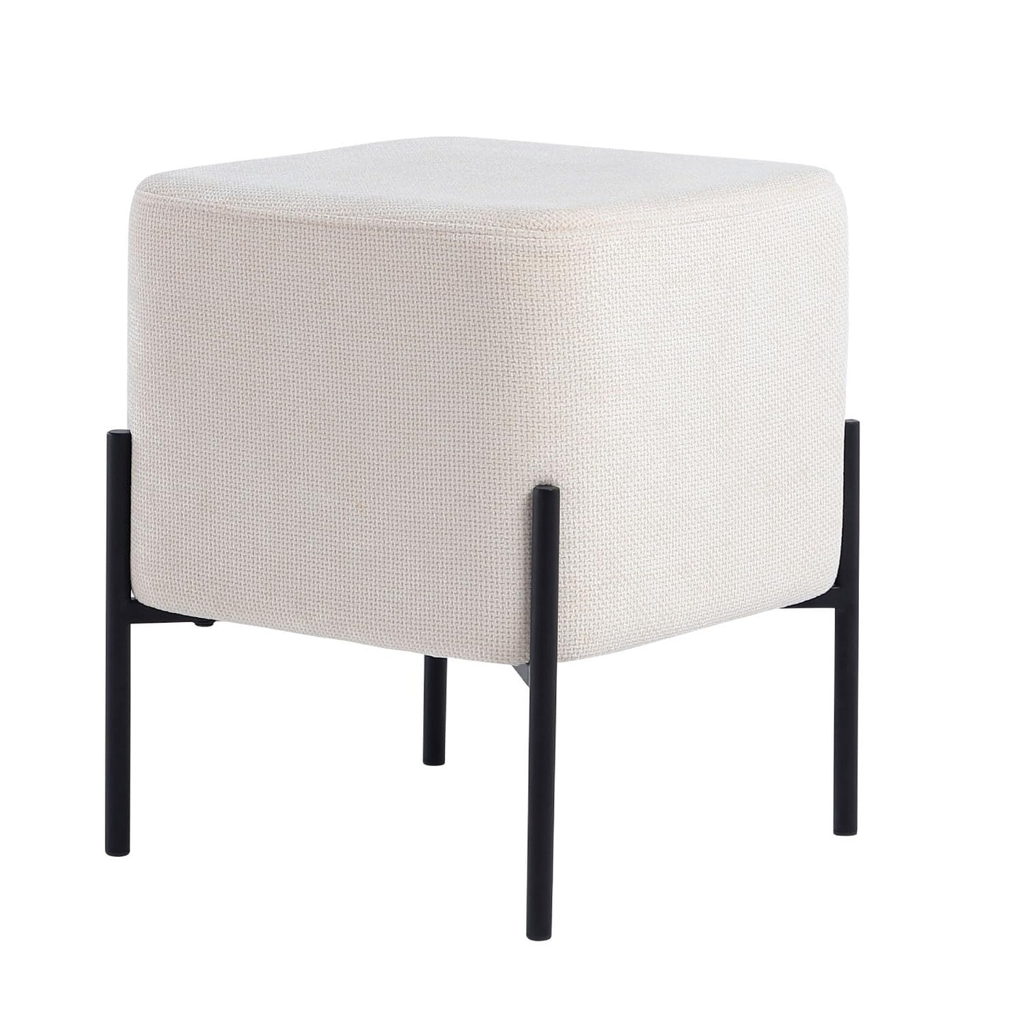 Get Set Modern Linen Ottoman Stool Vanity Stool Foot Rest Stool, Square Small Vanity Chair for Makeup Room, Footrest Stool with Metal Legs, Side Table Ottoman for Living Room, Bedroom, Walk-in Closet