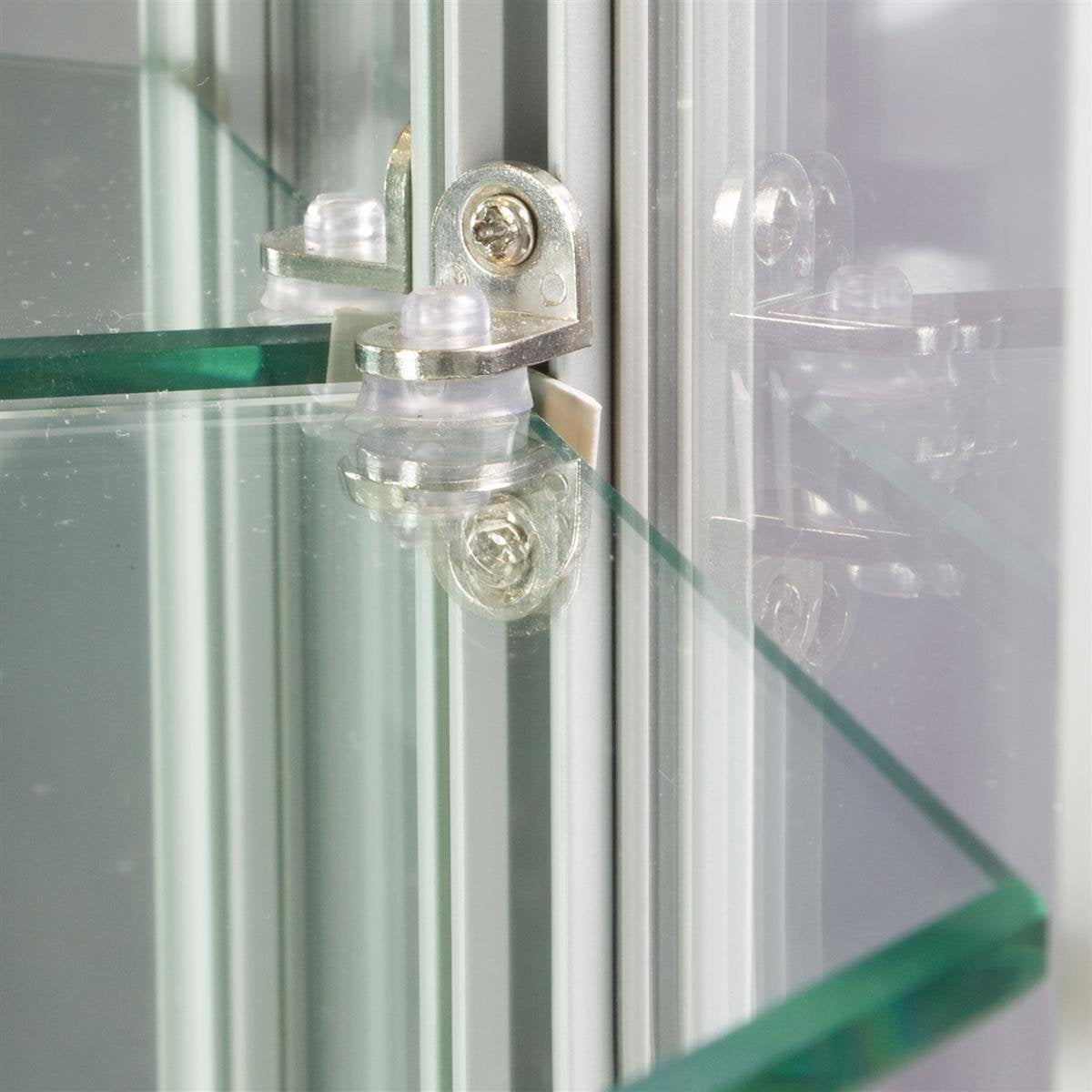 Displays2Go Glass Wall Display Cabinet with LED Lights, 60" Aluminum Retail Showcase with Adjustable Shelves, Wall‑Mounted – Silver (WC606LEDS)
